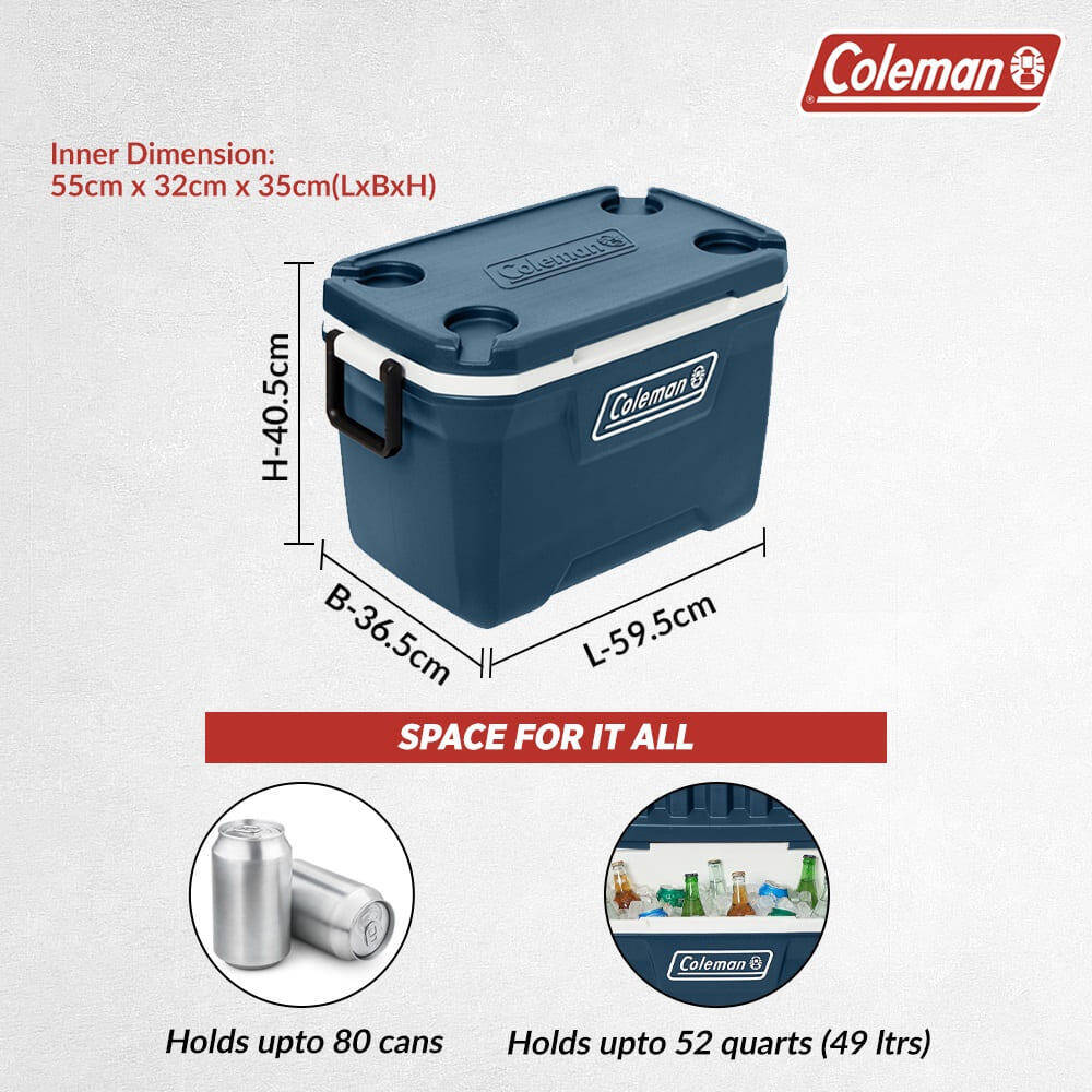 52QT Performance Ice Cooler Box, Capacity - 48 Litres with Ice Retention Upto 4 Days, Space Blue -  2