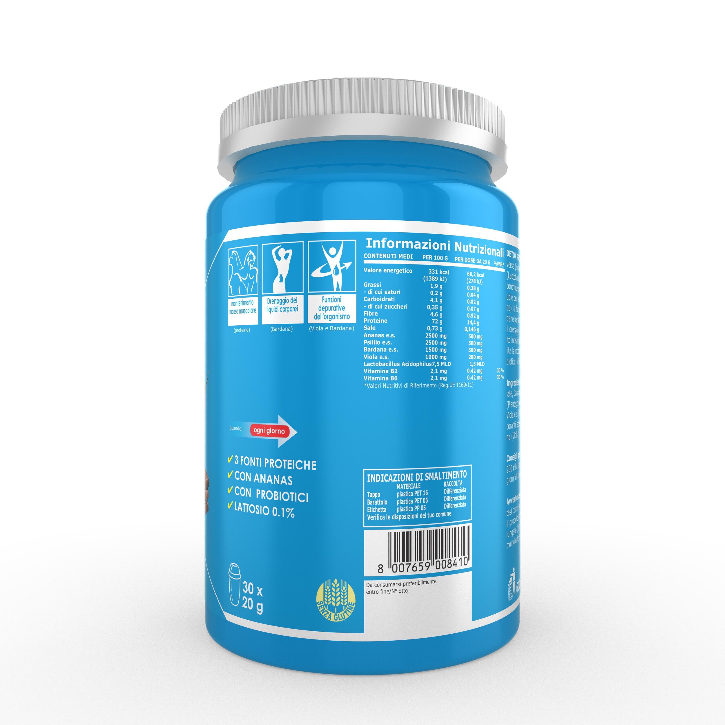 Integratore alimentare - DETOX PROTEIN CACAO 600g - drenante 2/6