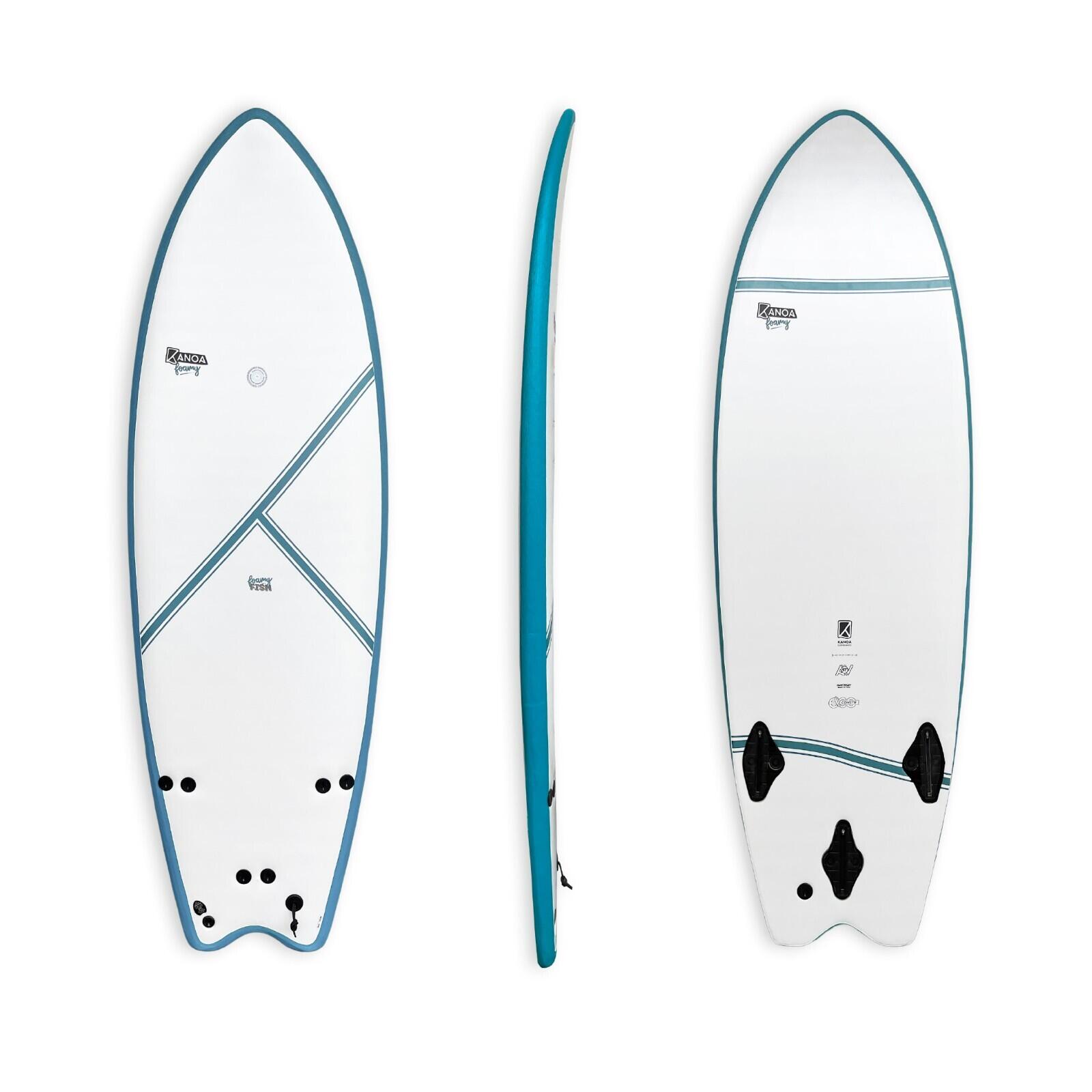 Kanoa Surfboards - Foamy Fish X Fcs - 6'4 Planche De Surf En Mousse Pour La Performance - Planche De Surf - Blanc|bleu - Taille Unique - Decathlon