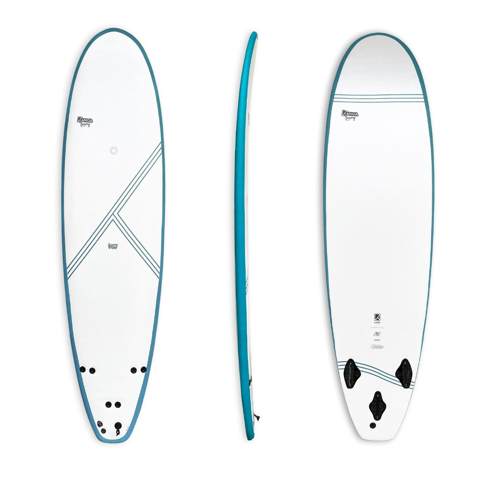 Kanoa Surfboards - Foamy Fun X - Fcs - 7'5 Mini Malibu Pour Les Débutants Et Les Intermédiaires - Planche De Surf - Blanc|bleu - Taille Unique - Decathlon
