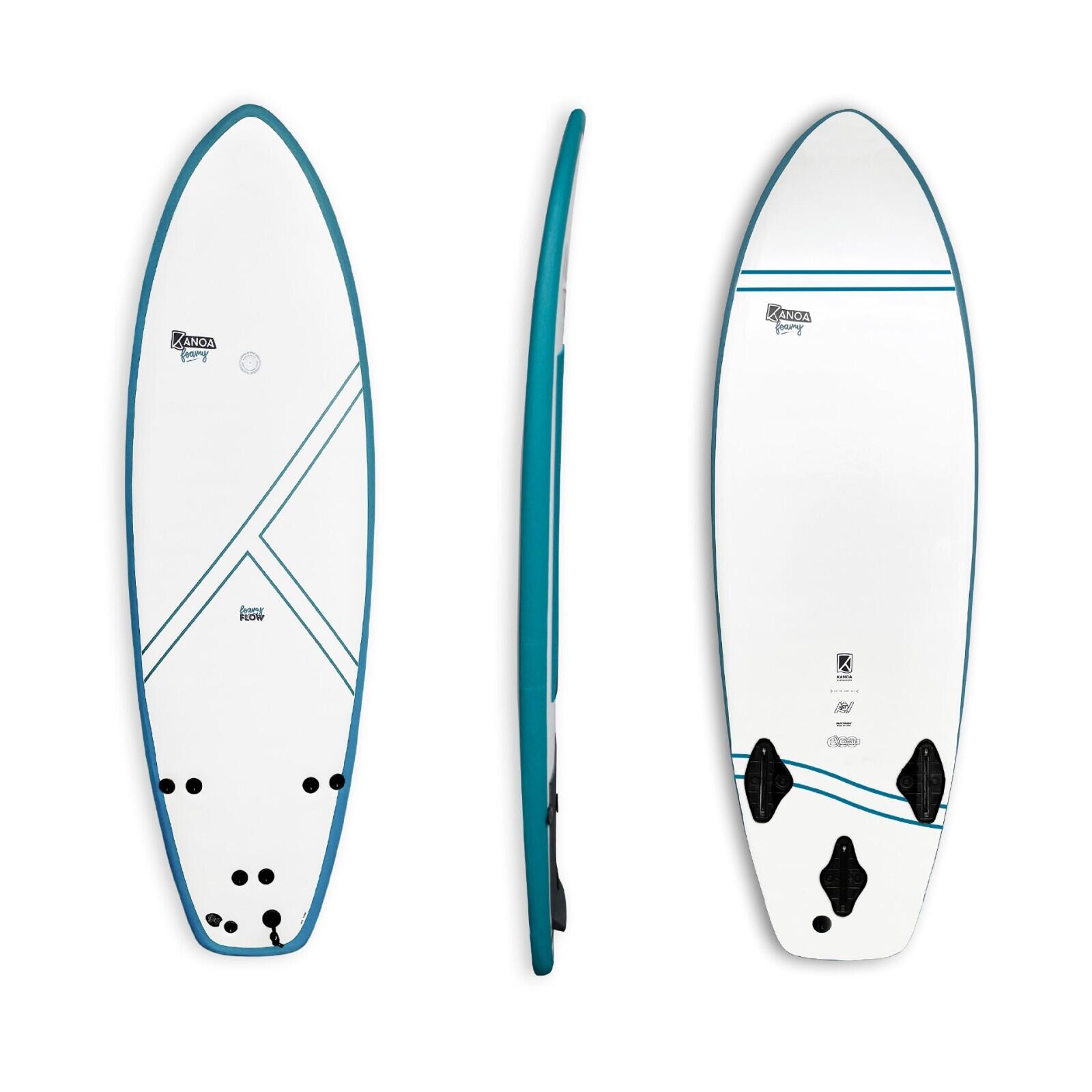 Kanoa Surfboards - Foamy Flow X Futures 5’5 Performance Riverboard Pour Débutants & Intermédiaires - Planche De Surf - Blanc|bleu - Taille Unique - Decathlon