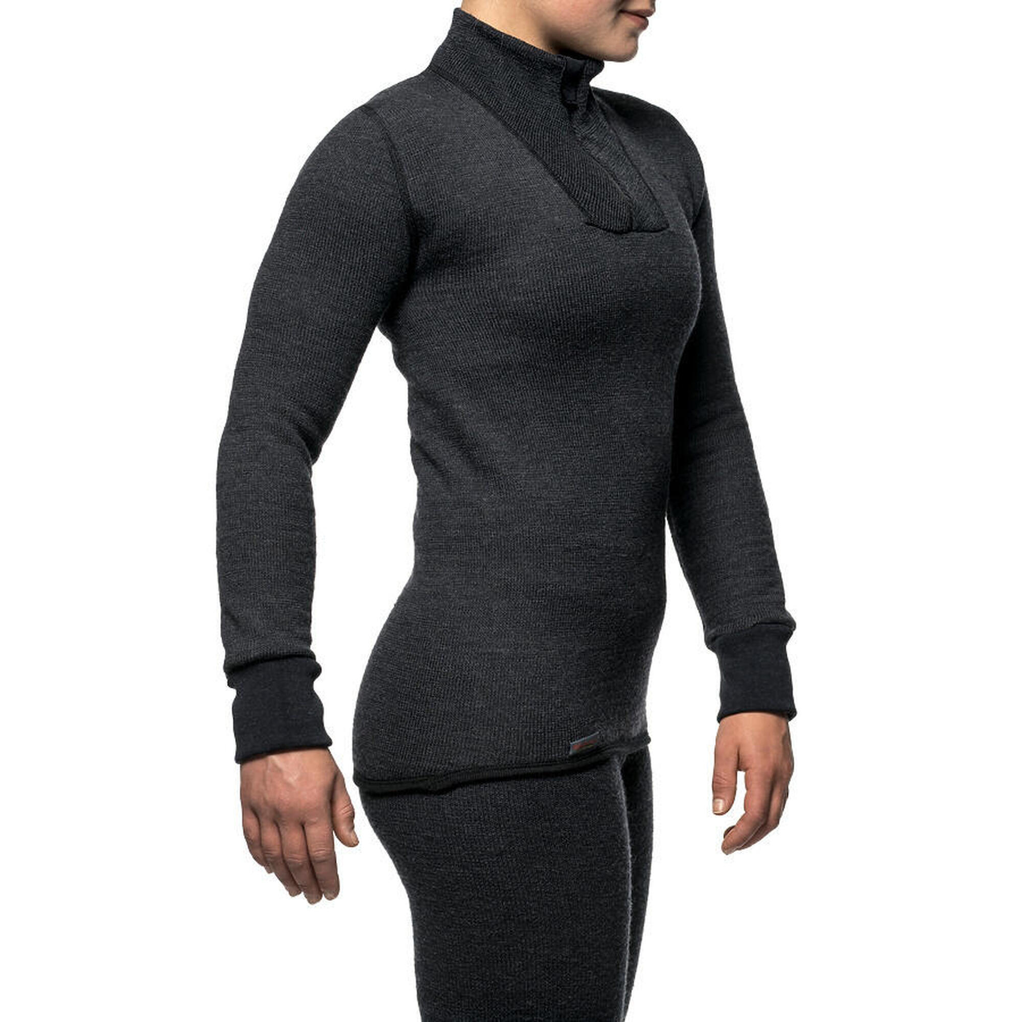 Woolpower Merino Mid Layer Zip Cuello alto 400 - Negro