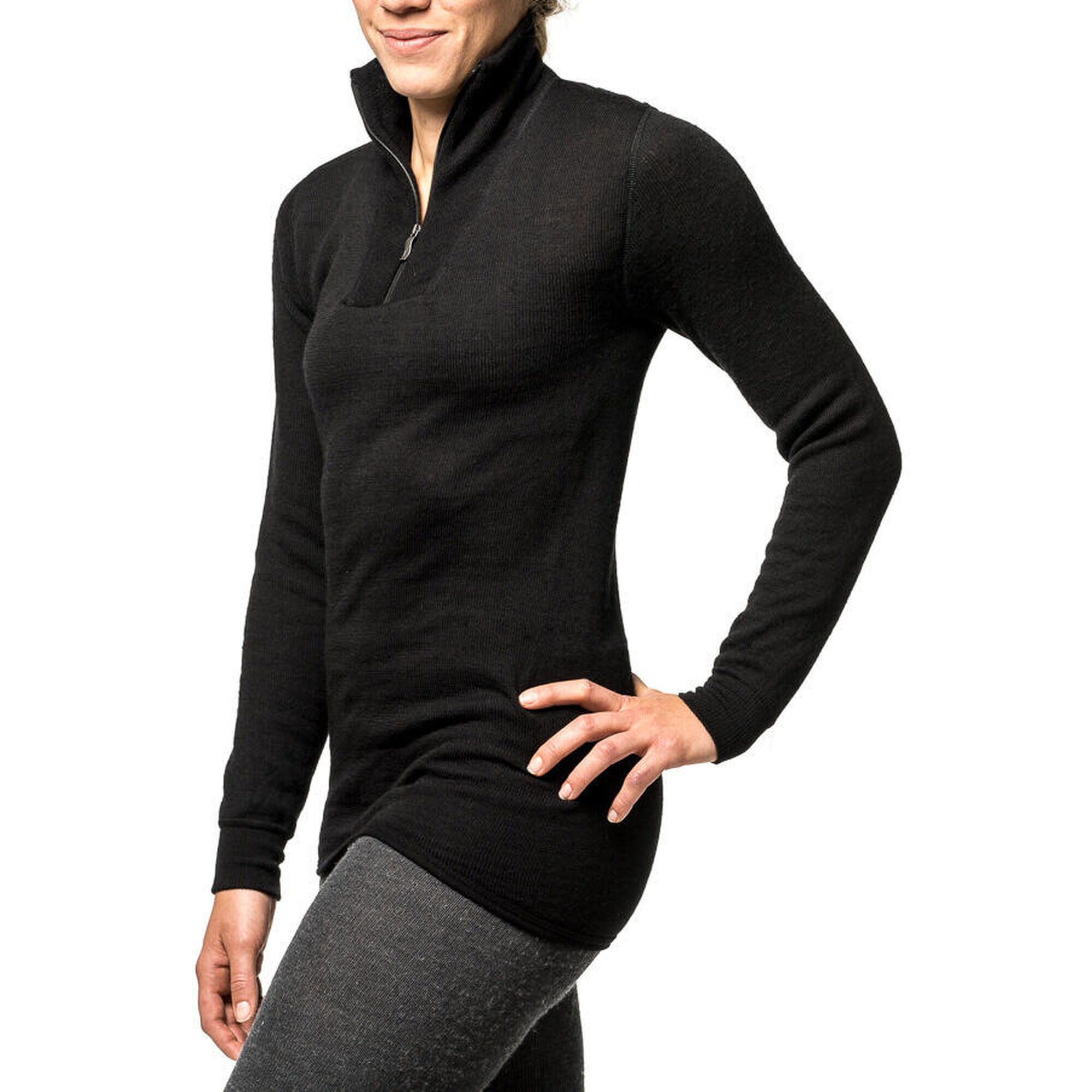 Woolpower Merino Mid Layer Zip Cuello alto 400 - Negro