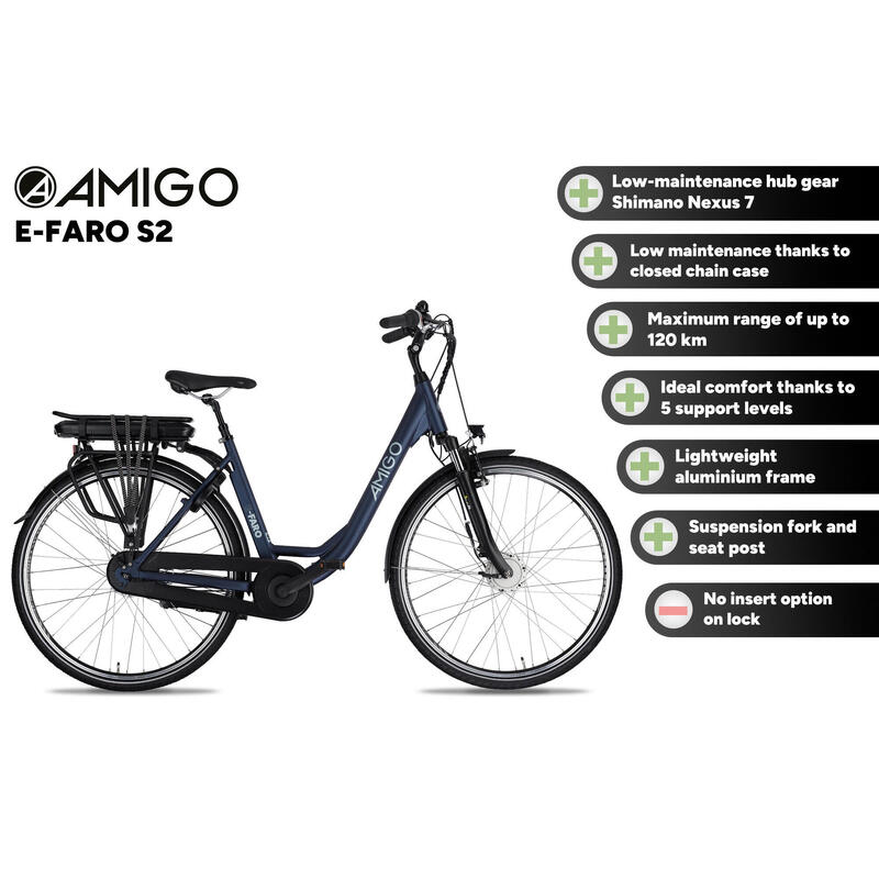 AMIGO Vélo de ville électrique E-Faro S2 28 Pouces 49 cm Femme 7SP Rollerbrakes