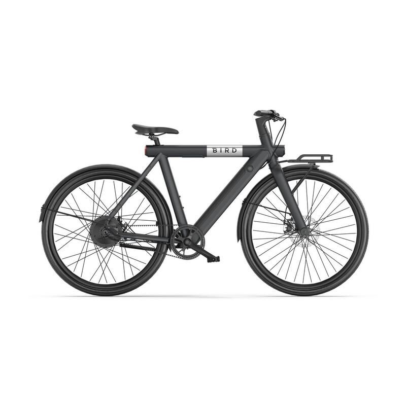 Stadsfiets BirdBike A Frame 28'' Zwart  - 80km 12.8Ah, Riem + Bagagerek vooraan