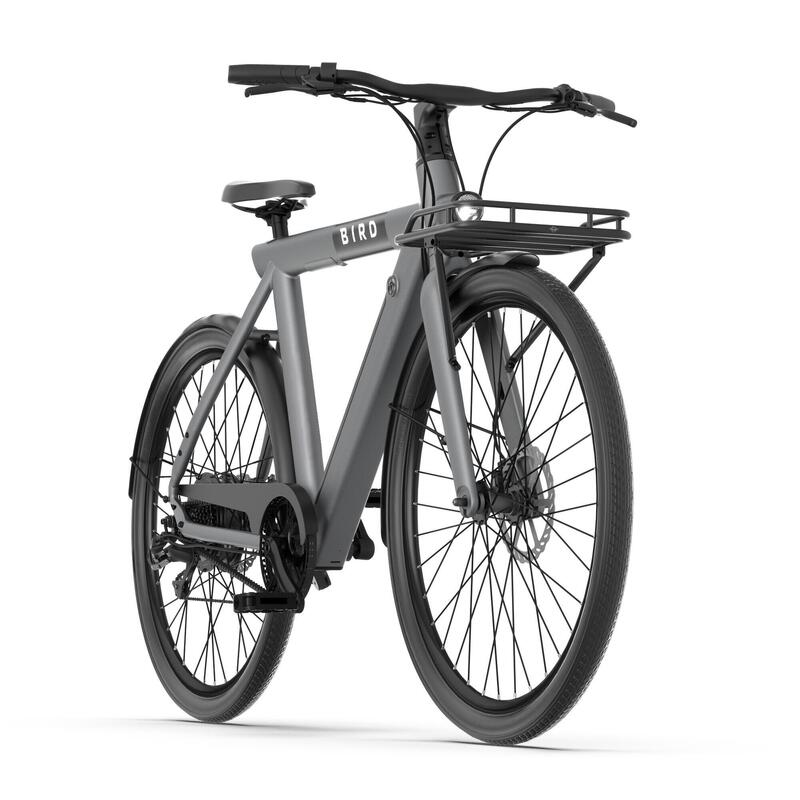 Vélo Urbain BirdBike A Frame 28’’ GRIS 80km 12,8Ah Courroie + Porte-Bagage Avant