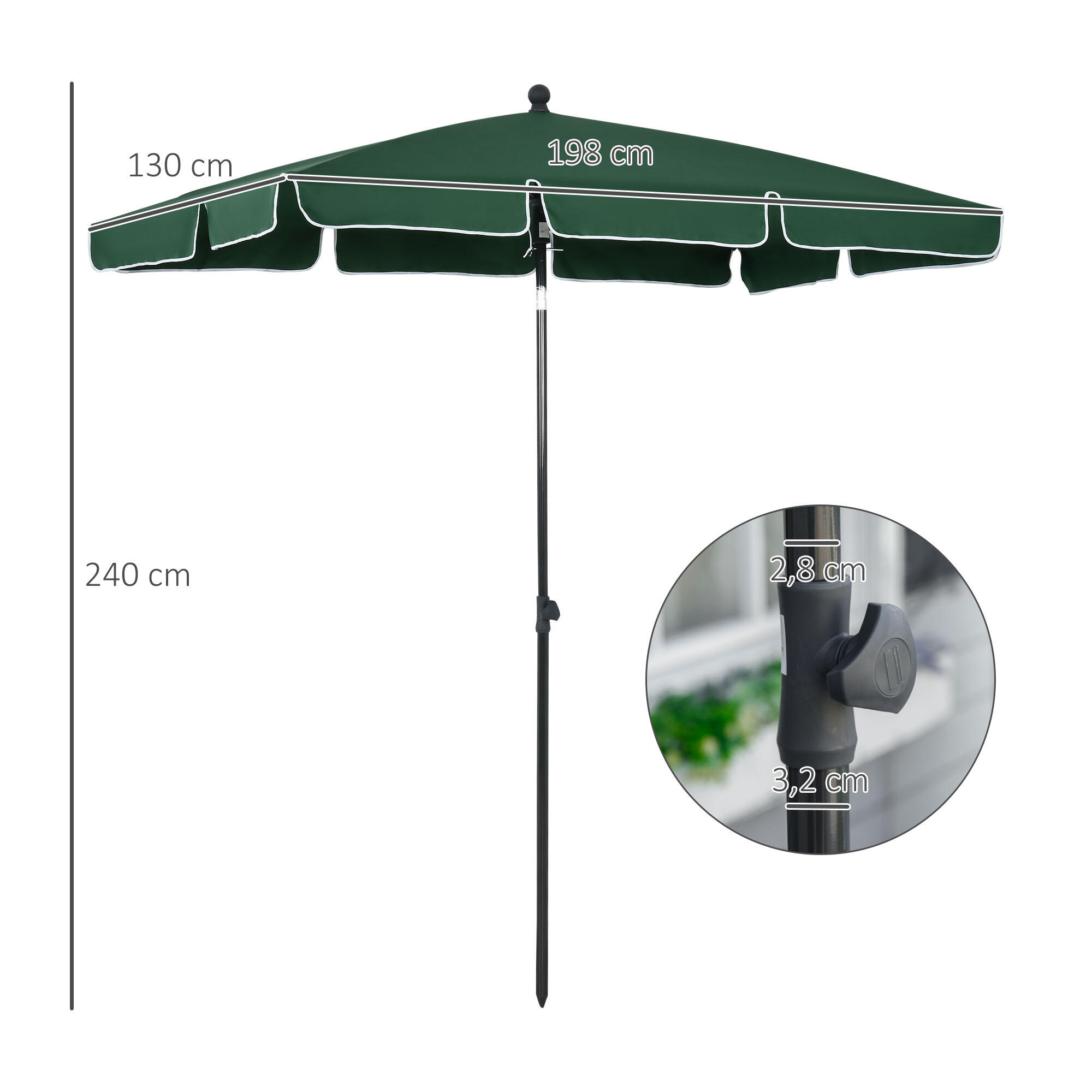 Sombrilla Outsunny 198x130x245 cm Verde 3/7