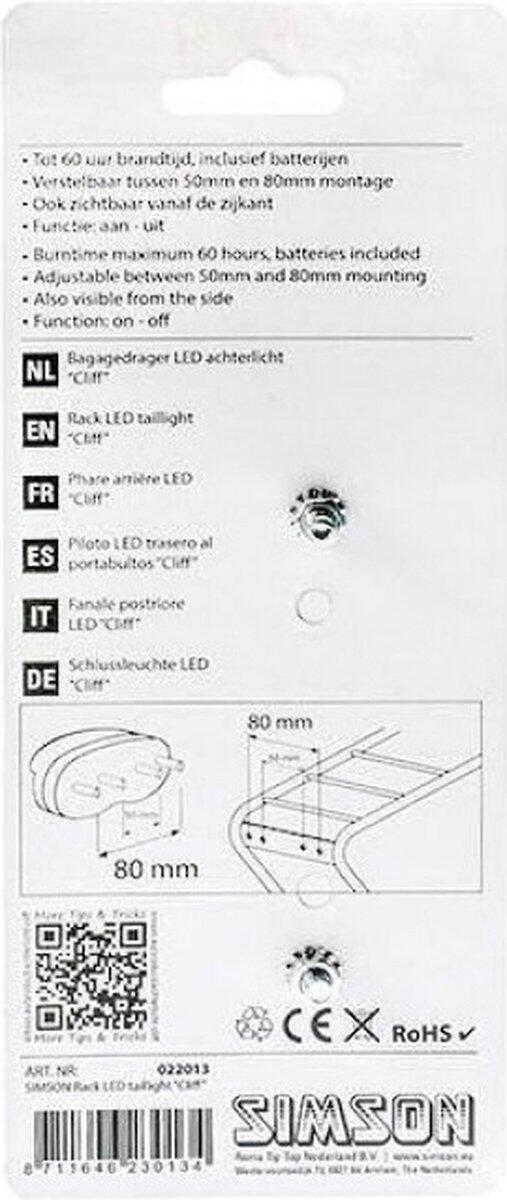 Simson Batterie-Gepäckträger-Rücklicht Cliff 1 LED an/aus 2/5