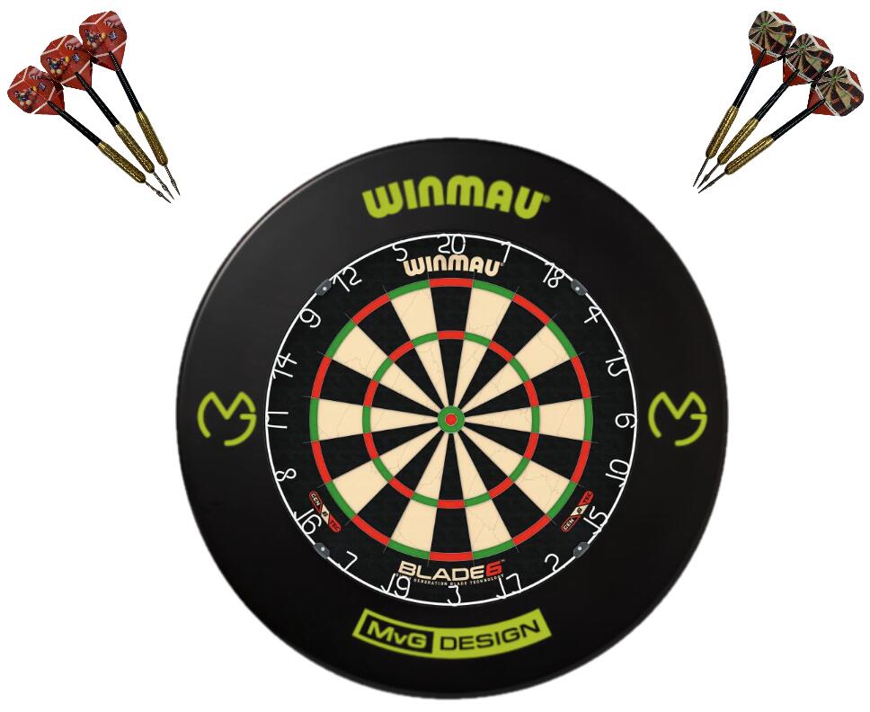 Winmau Blade 6 Dart Board + MVG Dartboard Surround + Darts Set