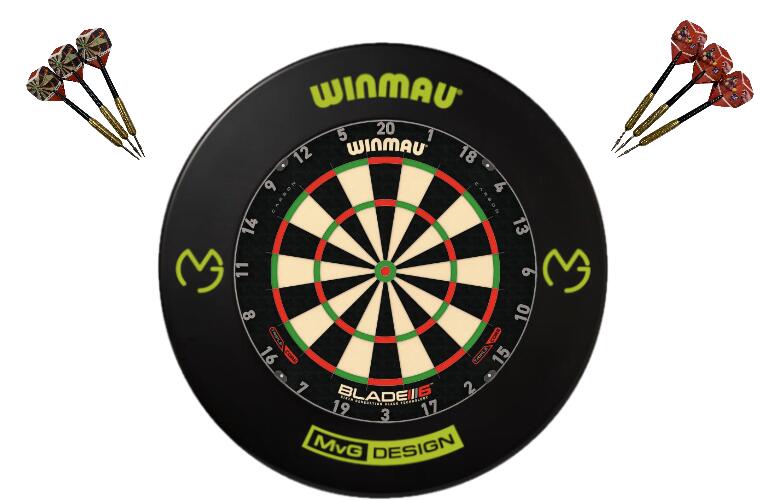 Winmau Blade 6 TRIPLE CORE Dart Board + MVG Dartboard Surround + Darts