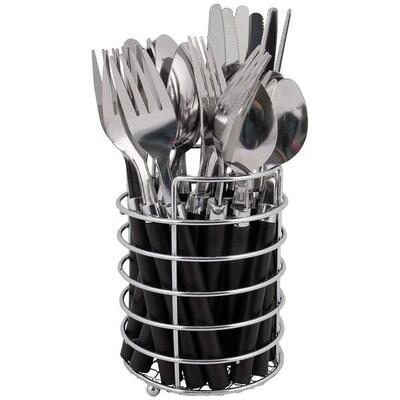 Bo-Camp Besteck-Set Im Korb 24 Teile 6 Personen Schwarz