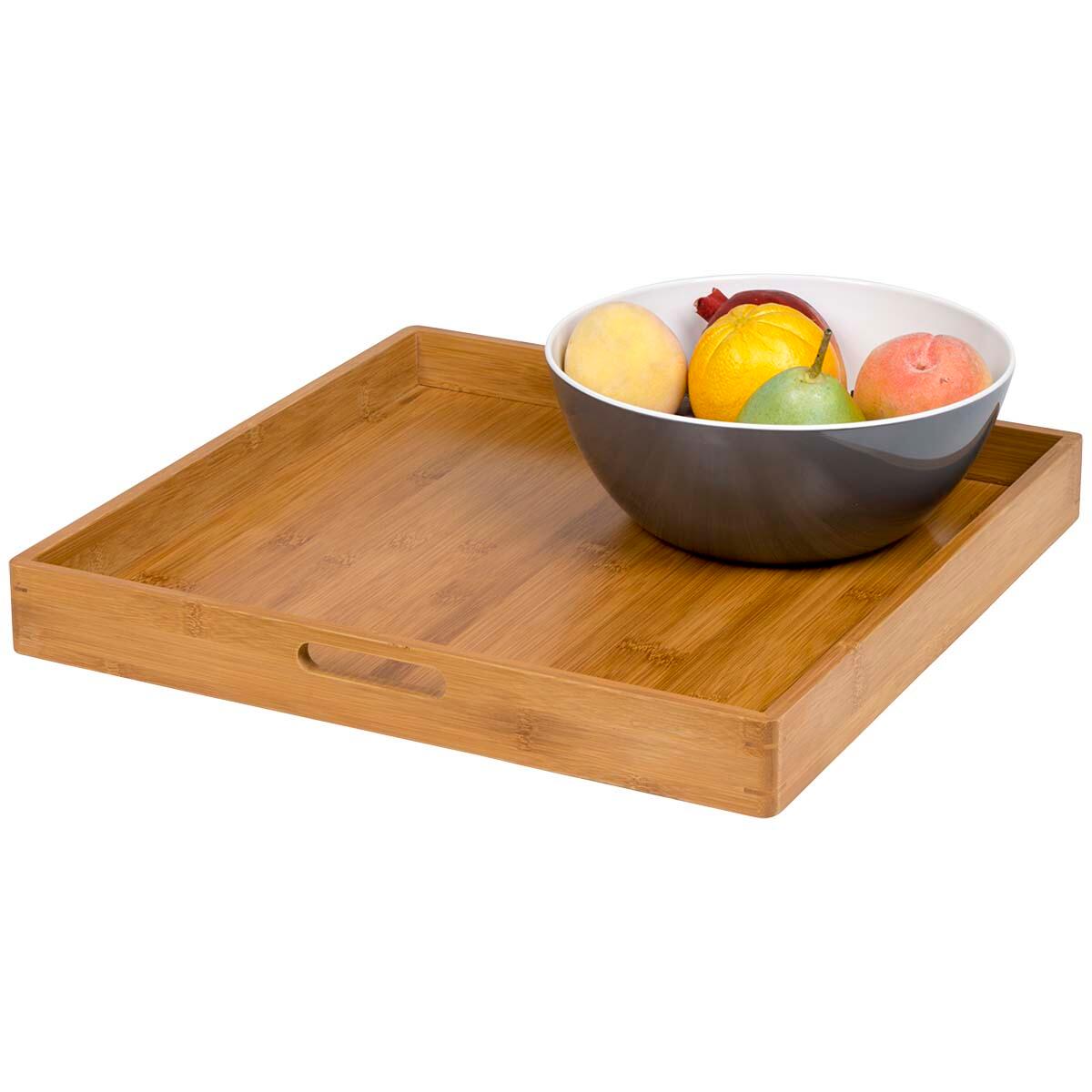 Plateau en bois 2en1 de service & table Petit déjeuner Poignée bambou 7/7