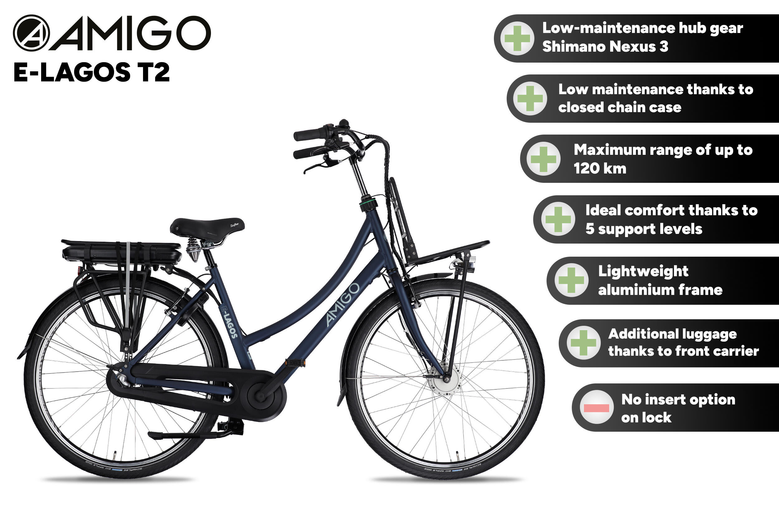 AMIGO Elektrische Transportfiets E-Lagos T2 28 Inch 50 cm Dames 3V V-Brakes 2/7