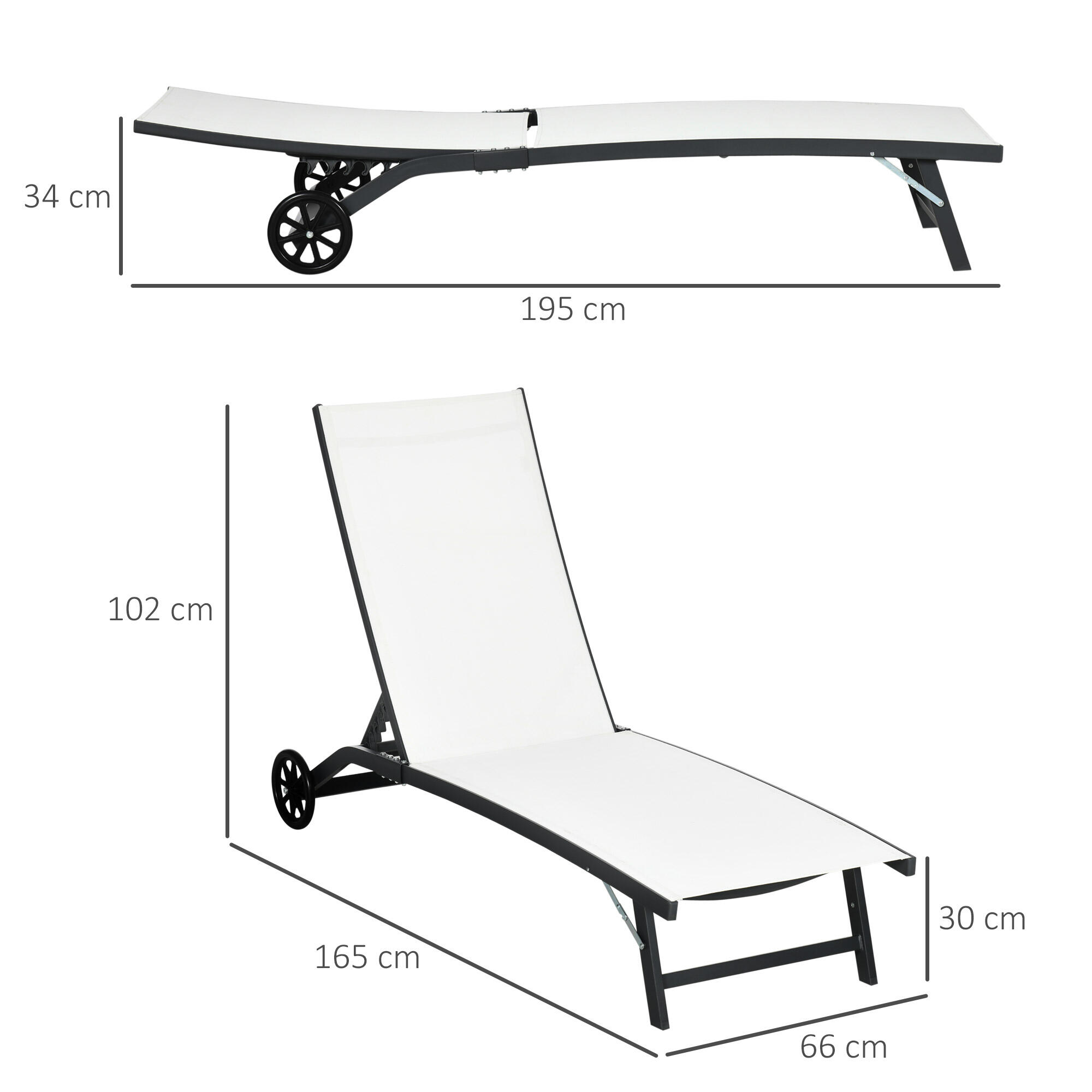 2 tumbonas reclinables Outsunny 165x66x102 cm crema 3/7