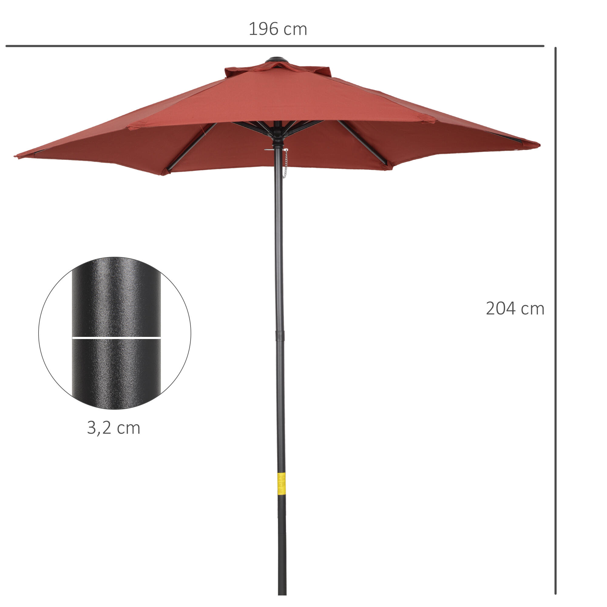Sombrilla Outsunny 196x196x204 cm Rojo Vino 3/7