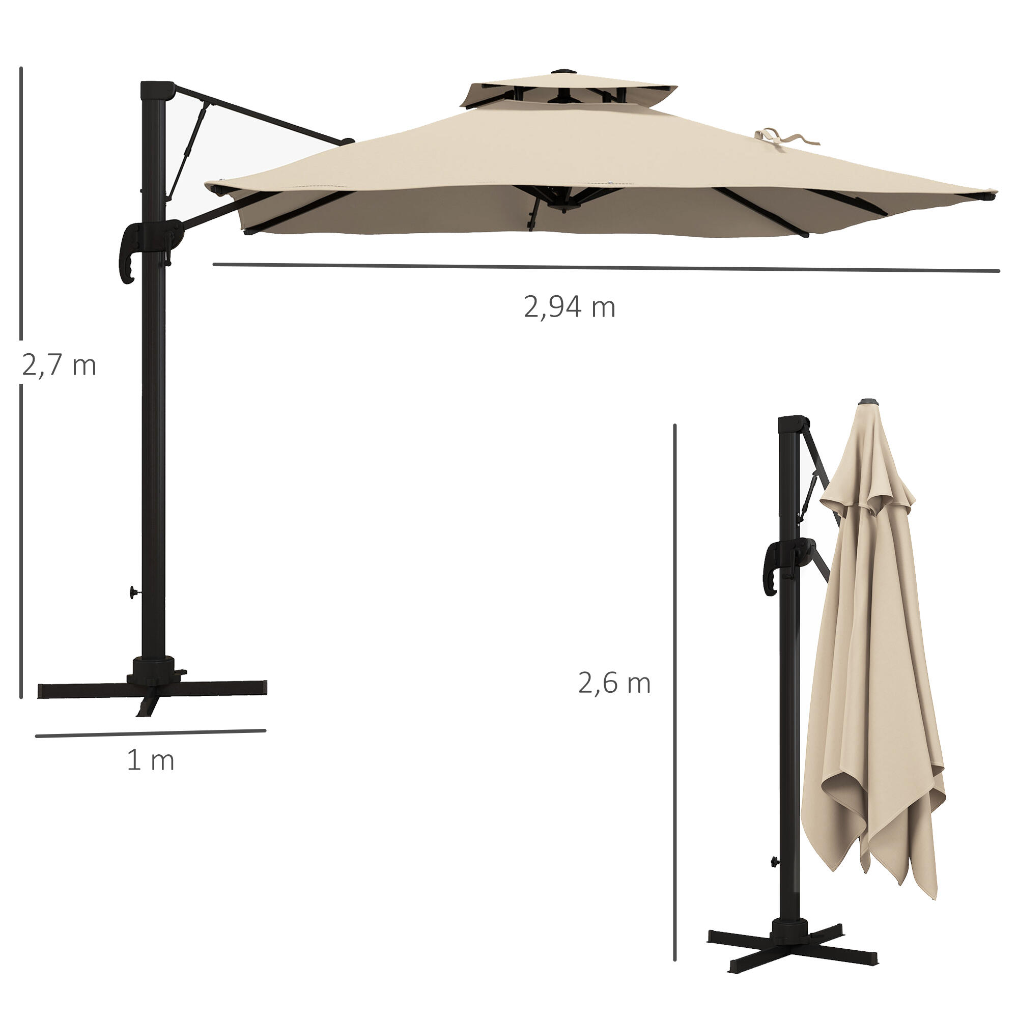 Sombrilla Outsunny 294x294x270 cm Caqui 3/7