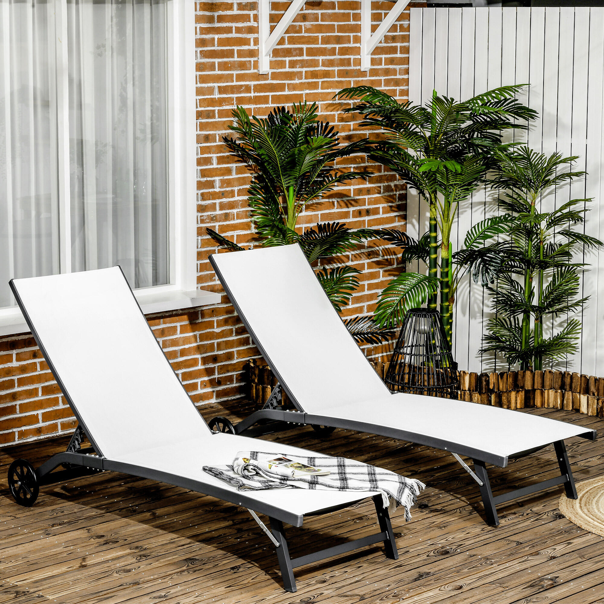 2 tumbonas reclinables Outsunny 165x66x102 cm crema 2/7
