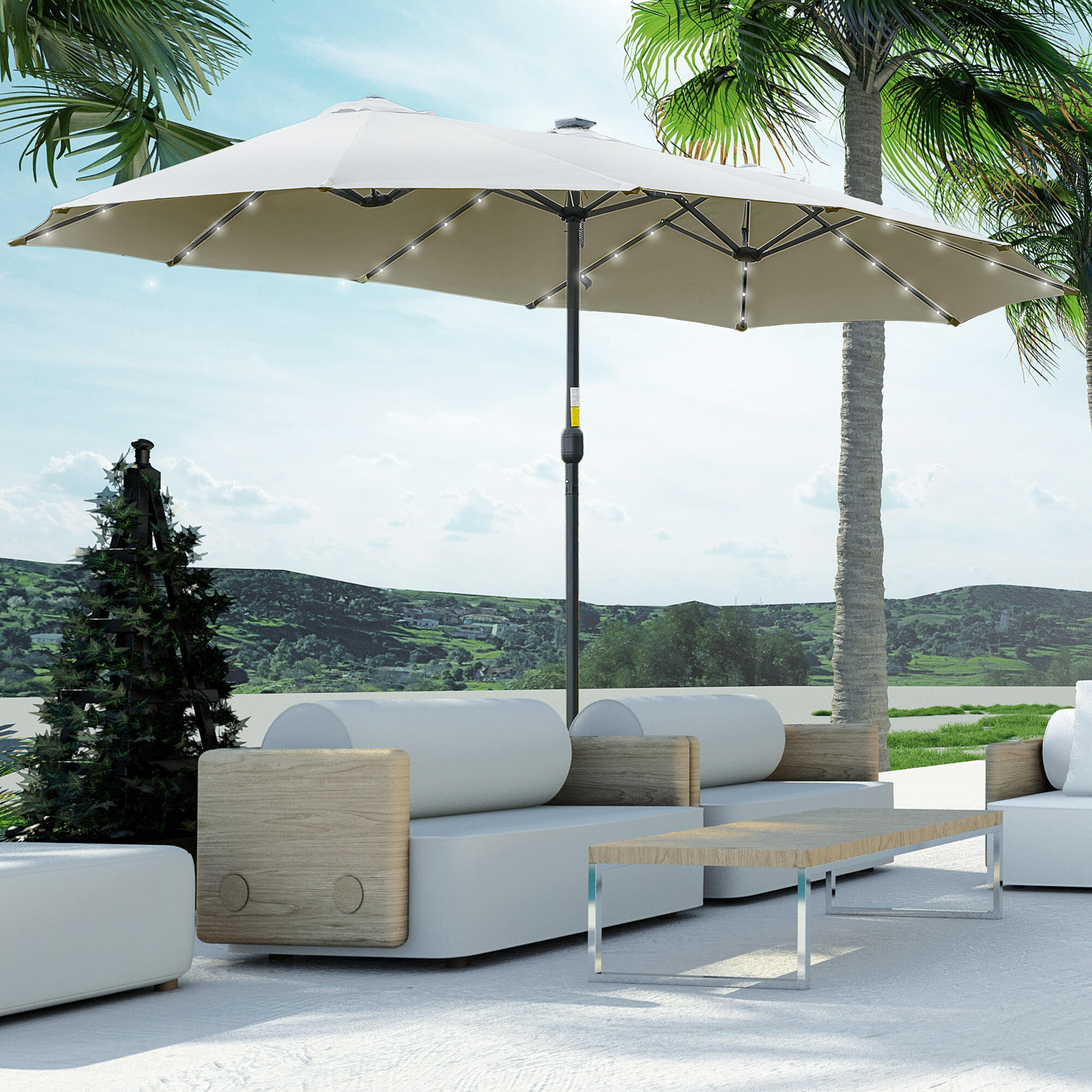 Sombrilla Doble Outsunny 450x265x240 cm Gris Claro 2/7