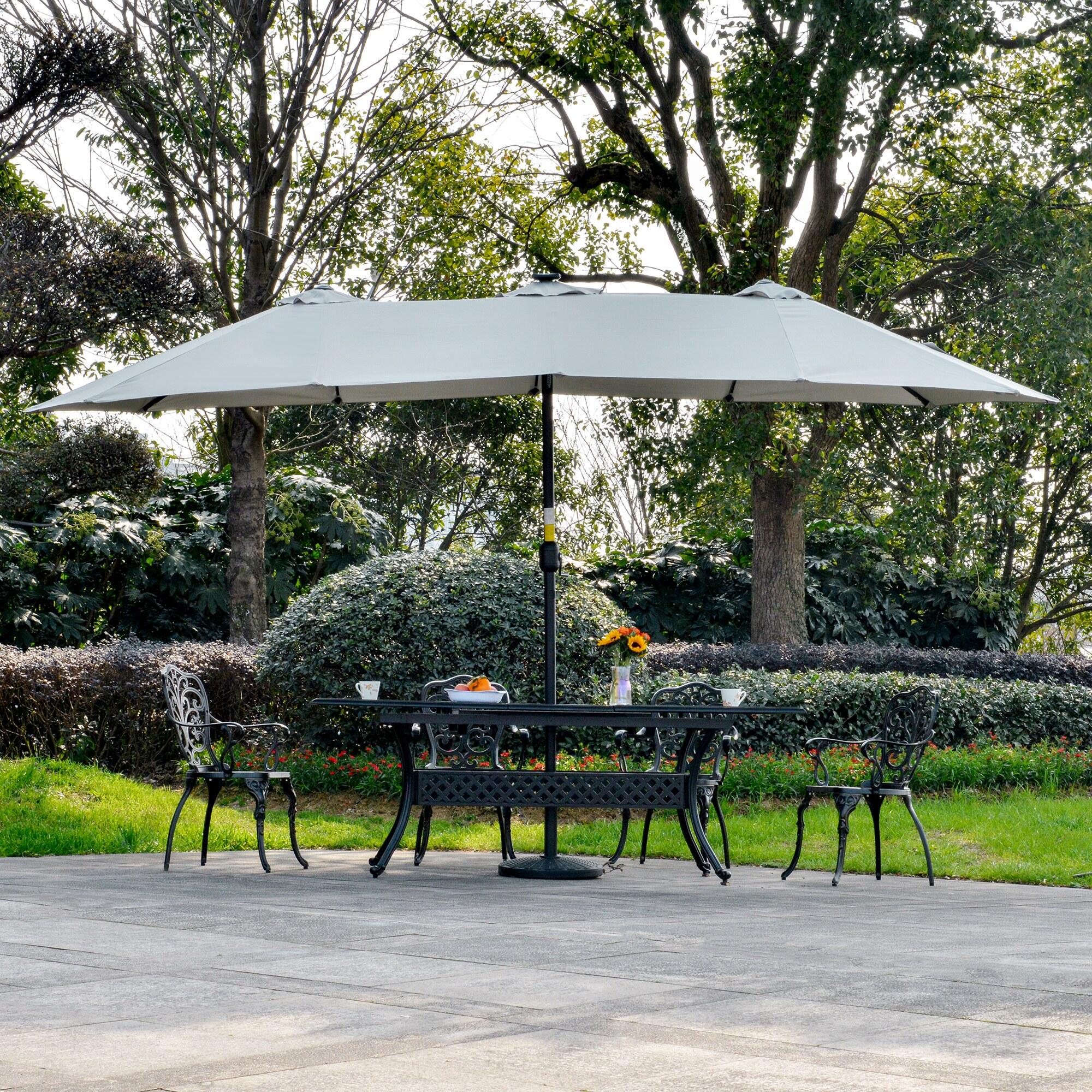 Sombrilla Doble Outsunny 450x265x240 cm Gris Claro 4/7