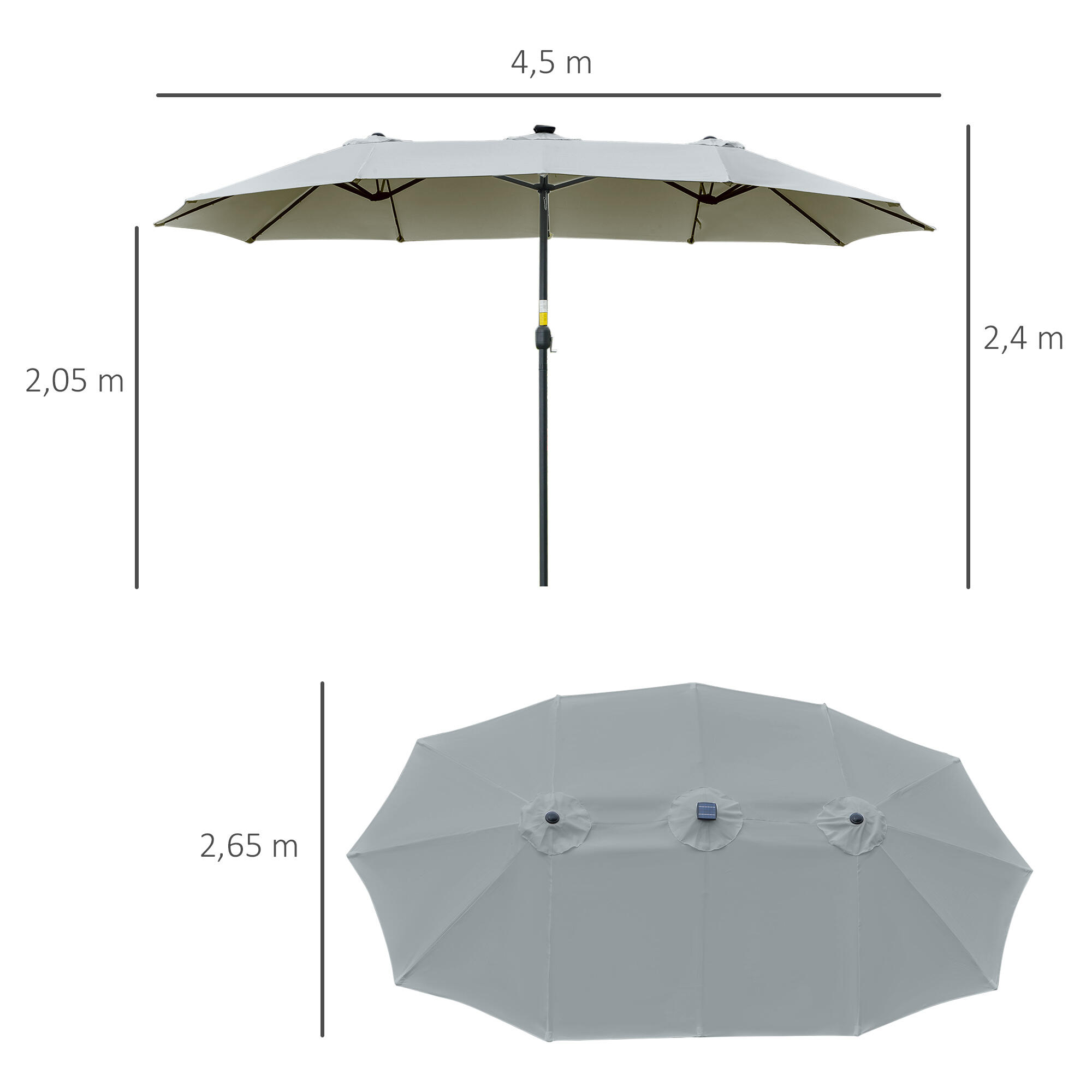 Sombrilla Doble Outsunny 450x265x240 cm Gris Claro 3/7