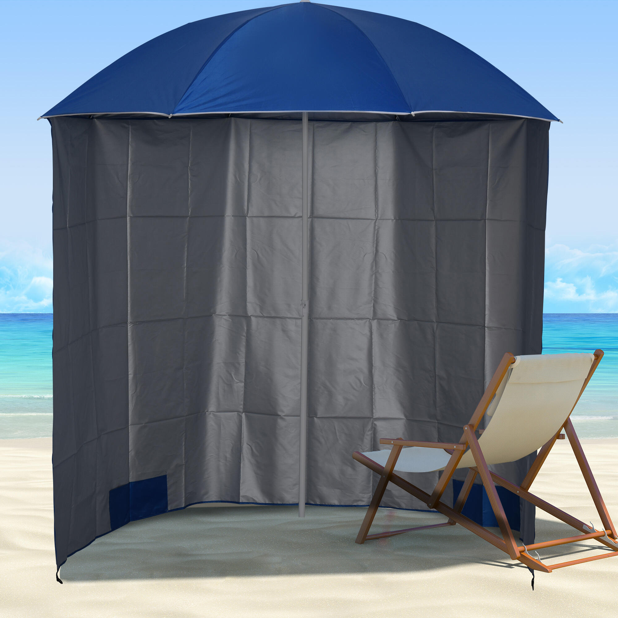 Chapéu de sol de praia ø220x220 cm azul Outsunny 2/7