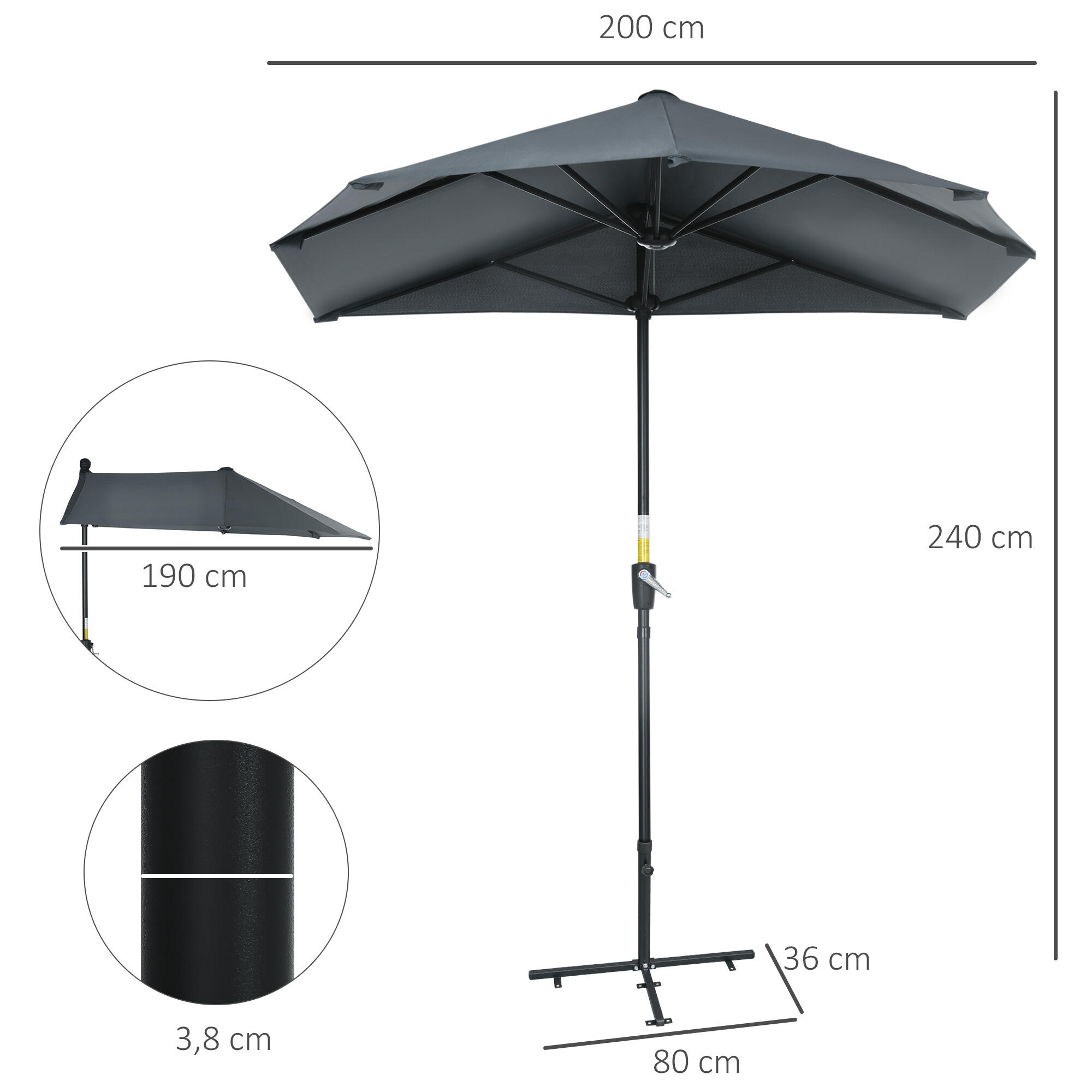 Sombrilla Outsunny 190x200x240 cm Gris 3/7