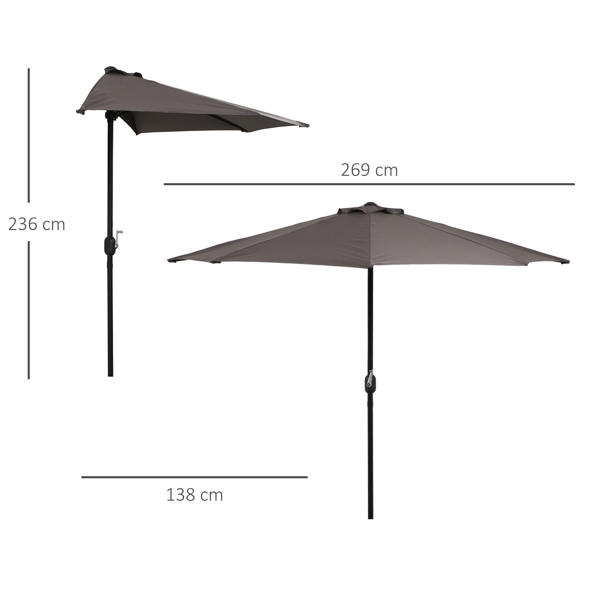 Chapéu de Sol Semicircular Outsunny 269x138x236cm Cinza escuro 3/7