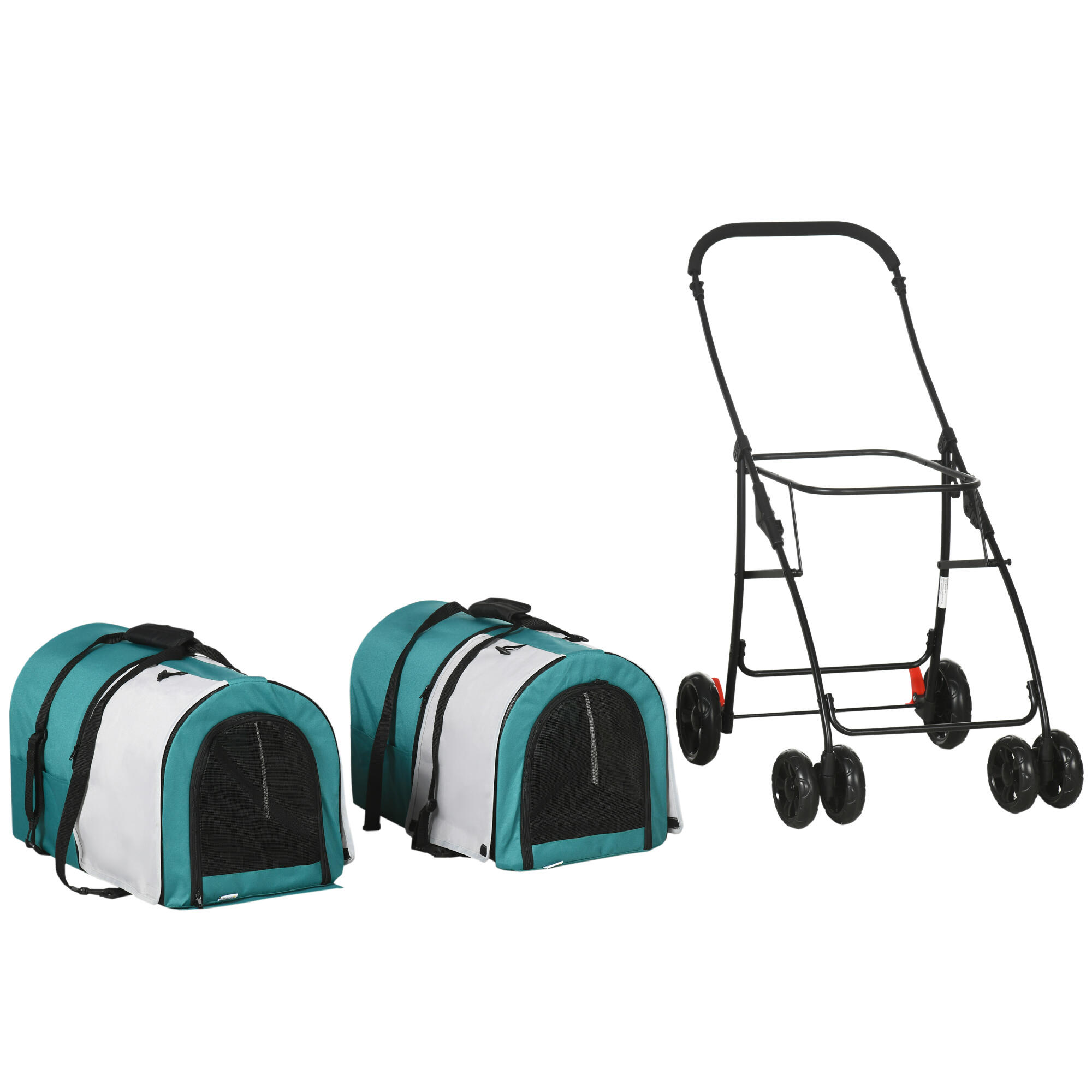 Cochecito doble para perros plegable PawHut 66x50x98 cm verde 4/6