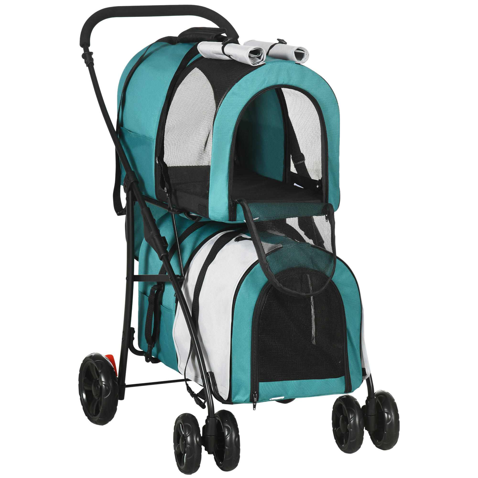 Carrinho para animais de estimação 66x50x98 cm turquesa e cinza pawhut