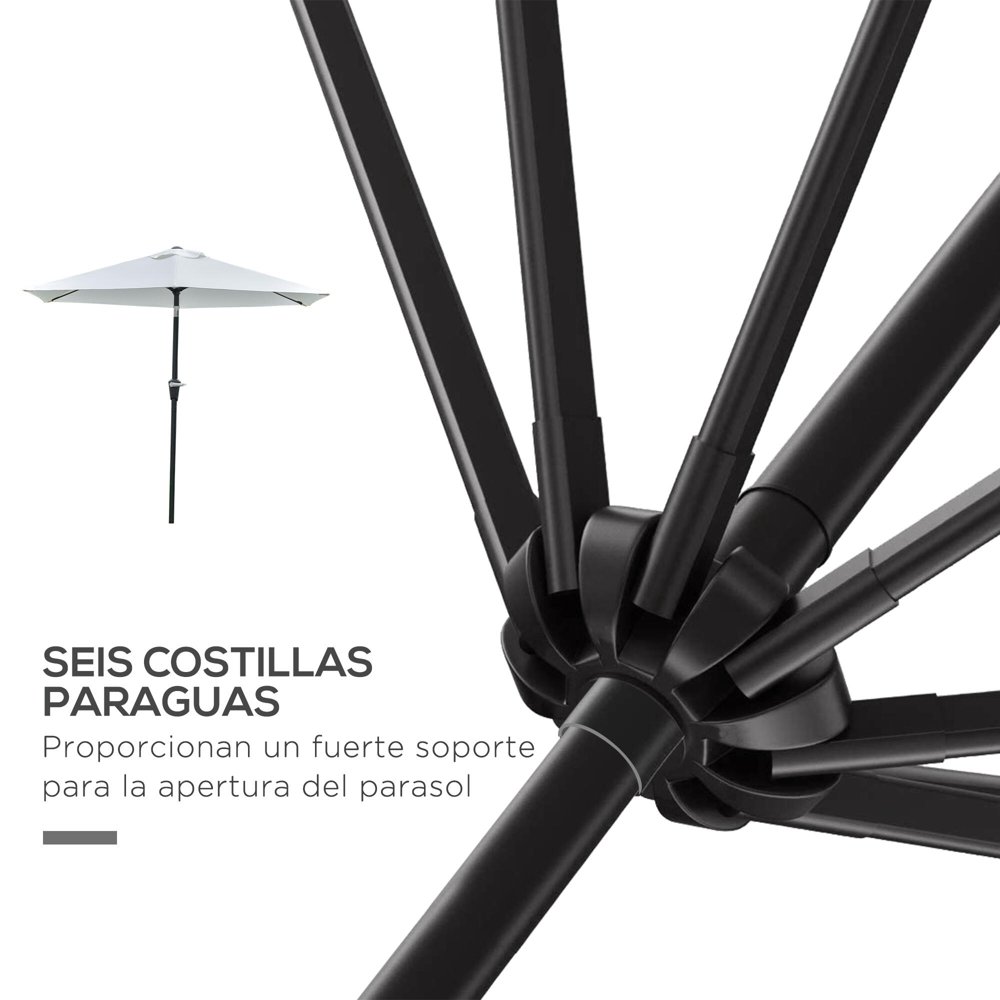 Sombrilla Outsunny 230x230x216 cm Crema 4/7