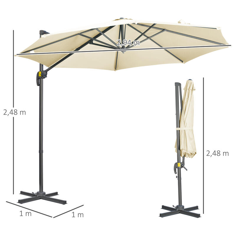 Sombrilla de Jardín Outsunny 294x294x248 cm Crema