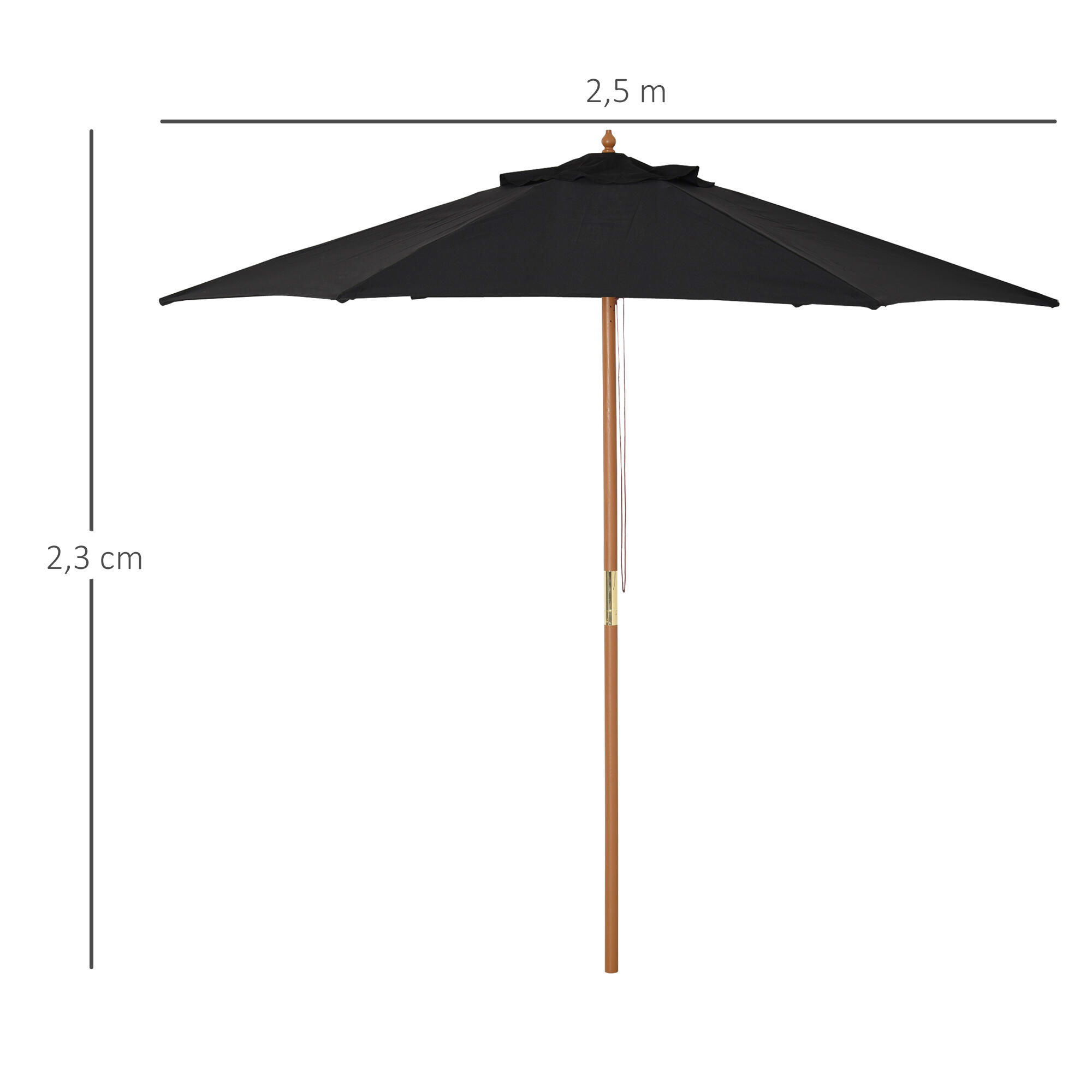 Sombrilla Outsunny 250x250x230 cm Negro 3/7