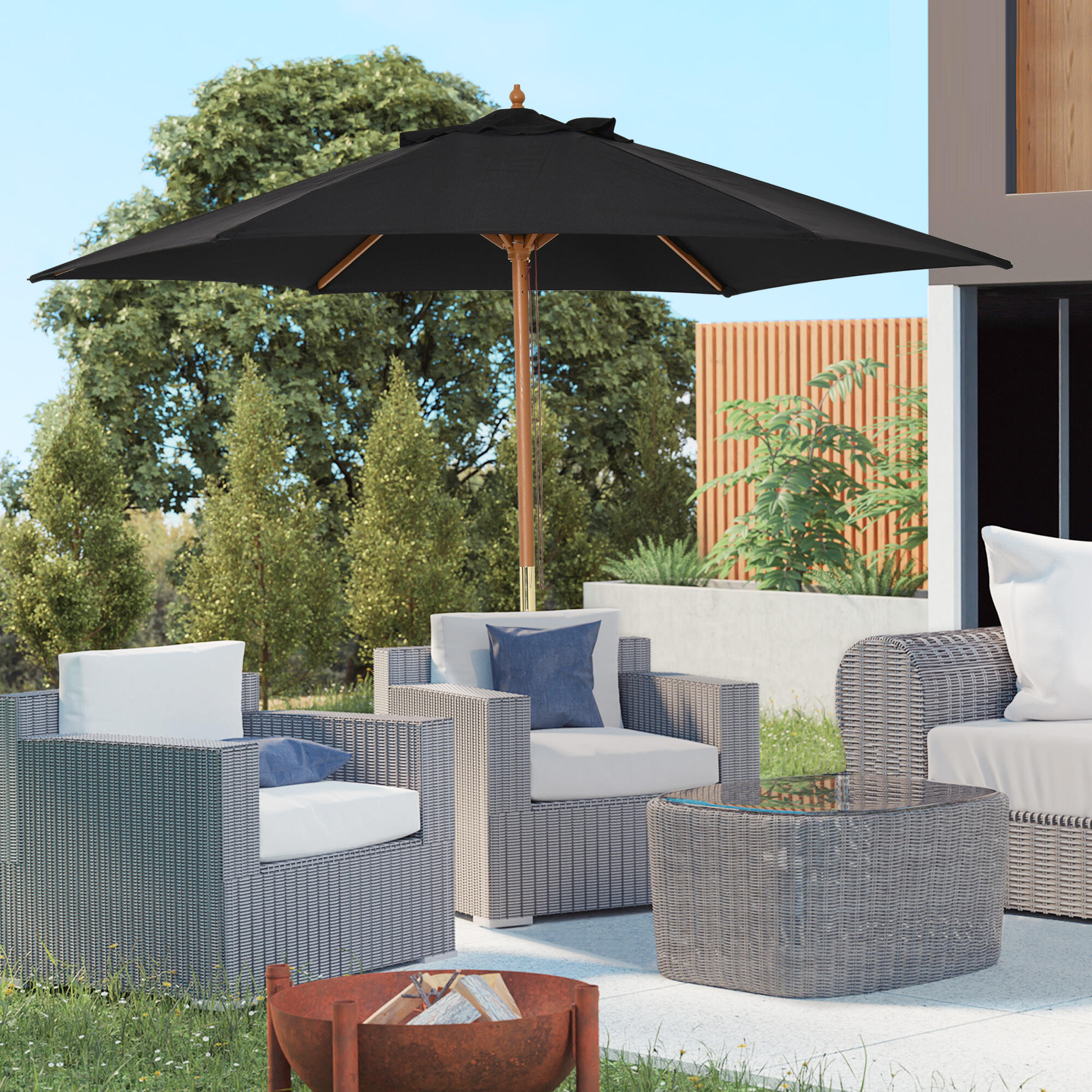 Sombrilla Outsunny 250x250x230 cm Negro 2/7