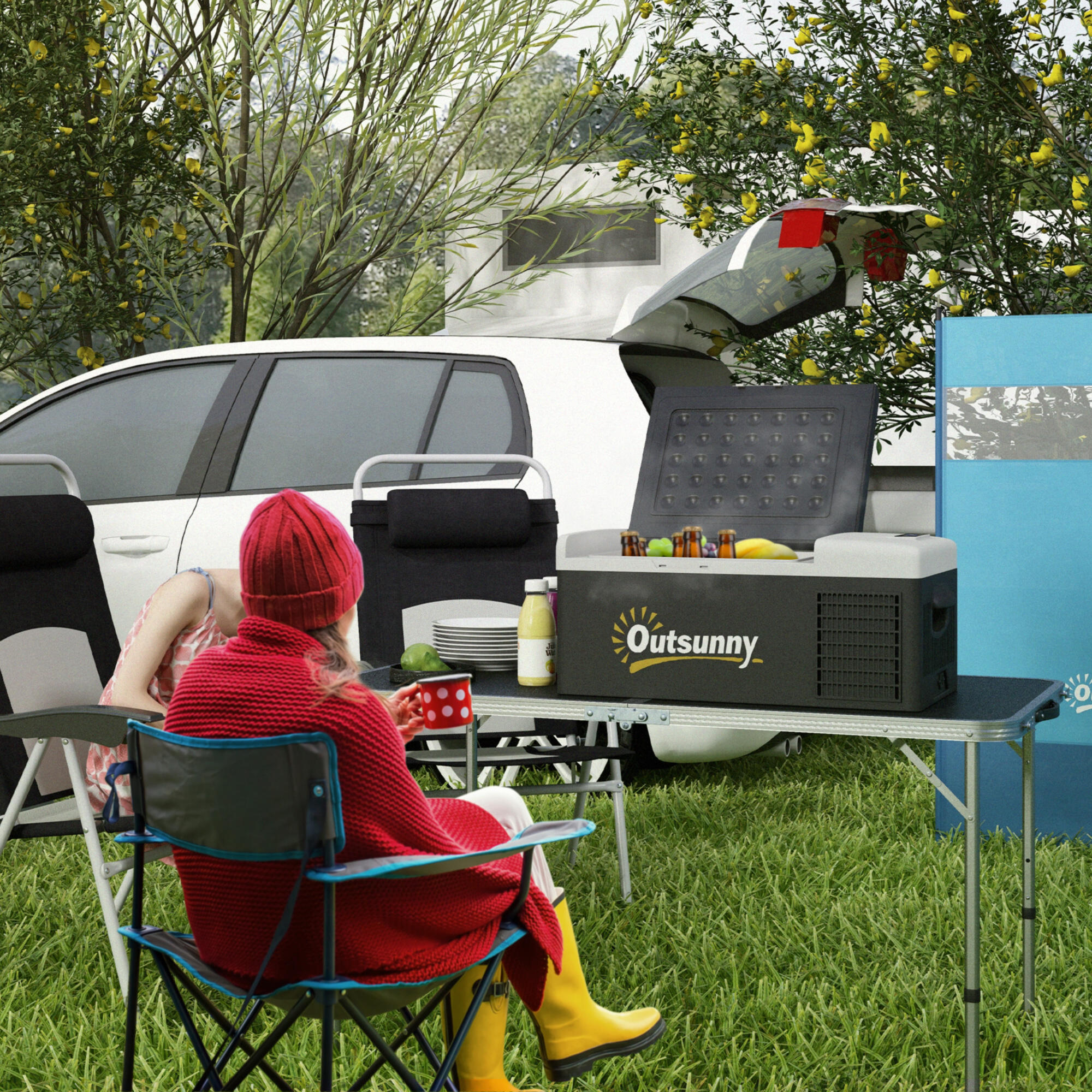 Nevera de Coche Outsunny 60x32x26 cm Negro y Gris 2/7