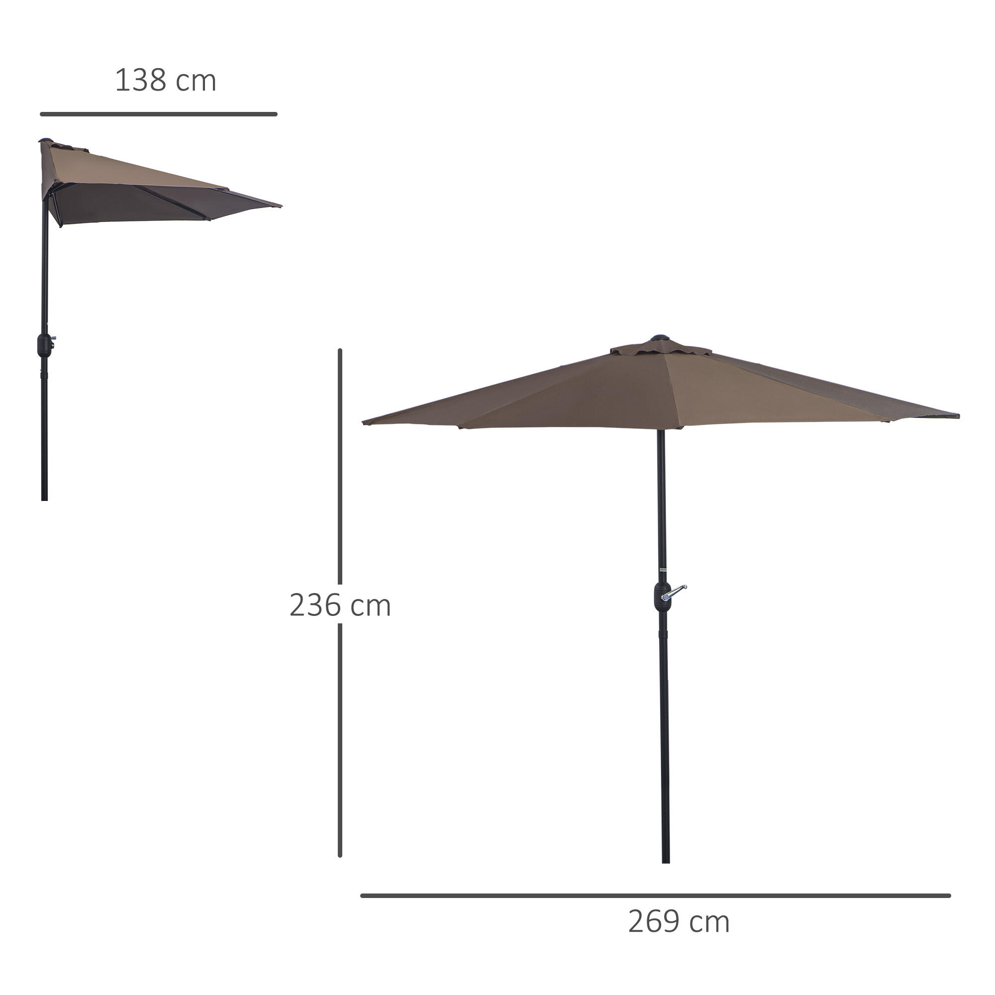 Chapéu de Sol Semicircular Outsunny 269x138x236cm Marrom 3/7