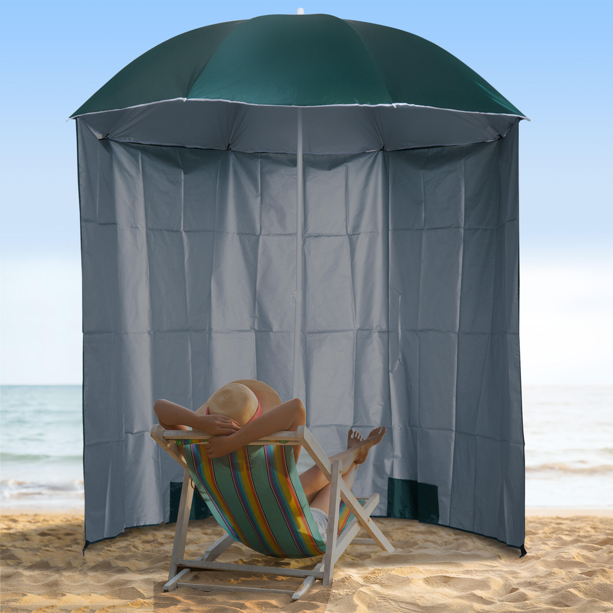 Outsunny Ombrellone da Spiaggia 2x2 m con Tenda Parasole 2/7