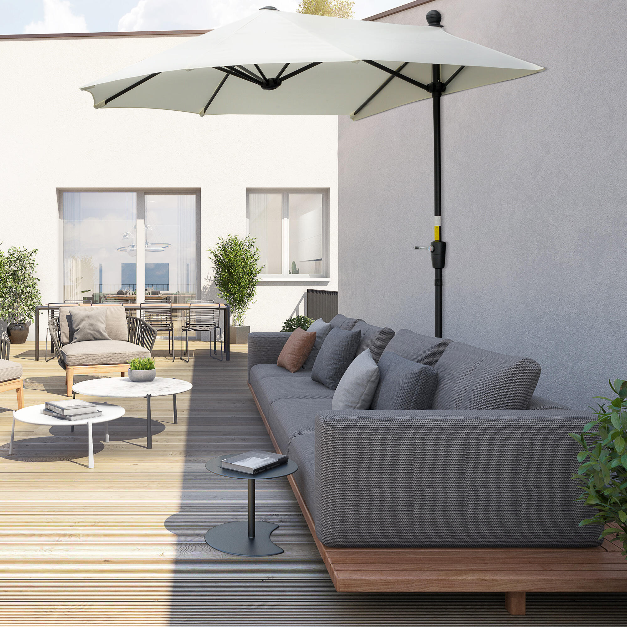 Sombrilla de Pared Outsunny 190x200x240 cm Crema 2/7