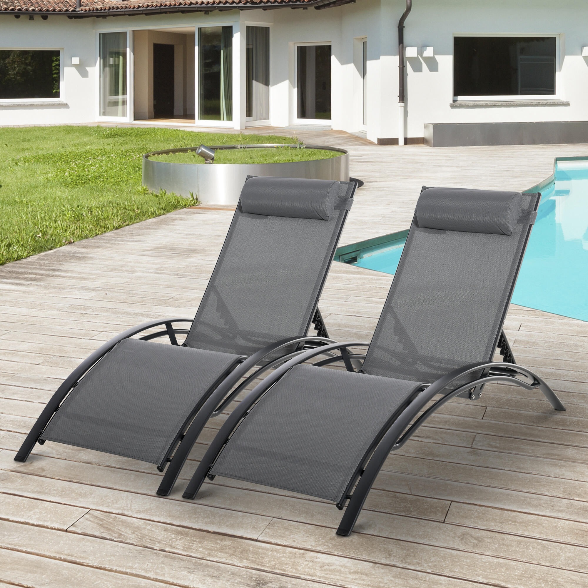 Tumbona Reclinable Outsunny 171x64x82 cm Gris Oscuro 2/7