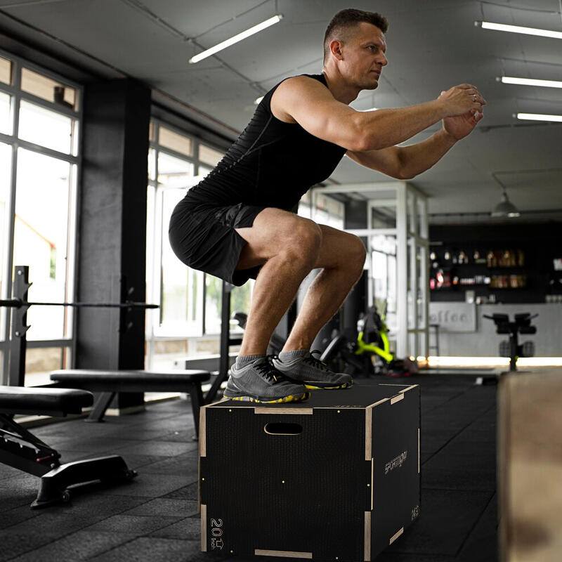 SPORTNOW 3-Height Plyometric Jump Box, Anti-alunecare, 76-61-51cm Negru