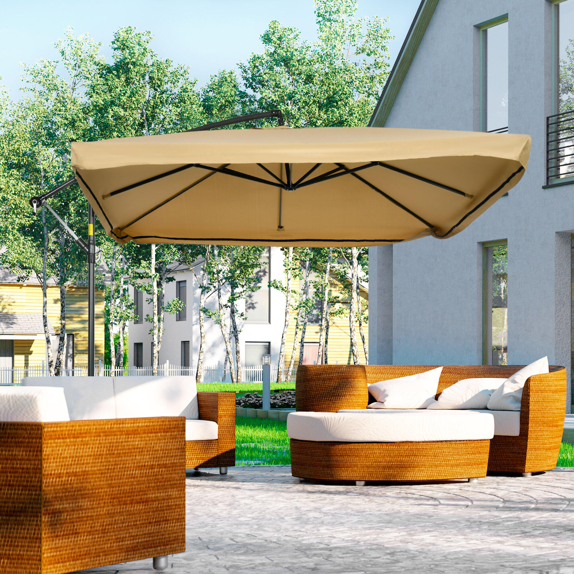 Sombrilla inclinable con manivela Outsunny 296x296x265 cm beige 2/7