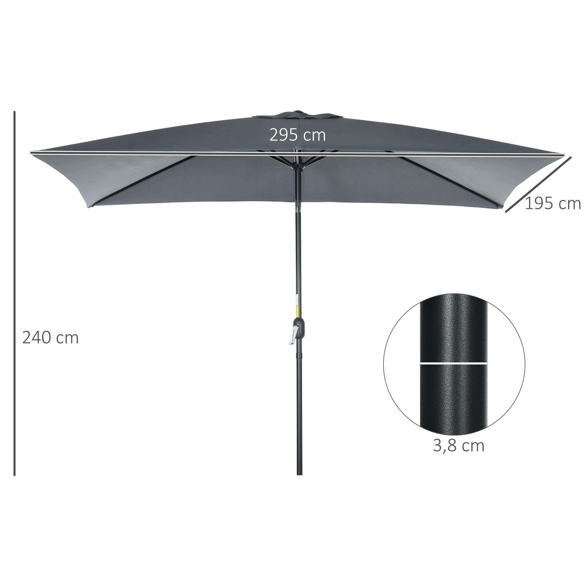 Sombrilla Outsunny 195x295x253 cm Gris Oscuro 3/8