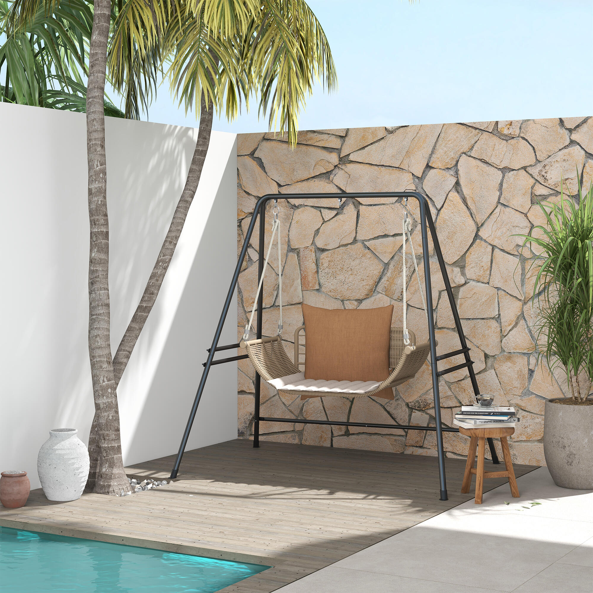 Soporte Silla Colgante Outsunny 178x143x180 cm Negro 2/7