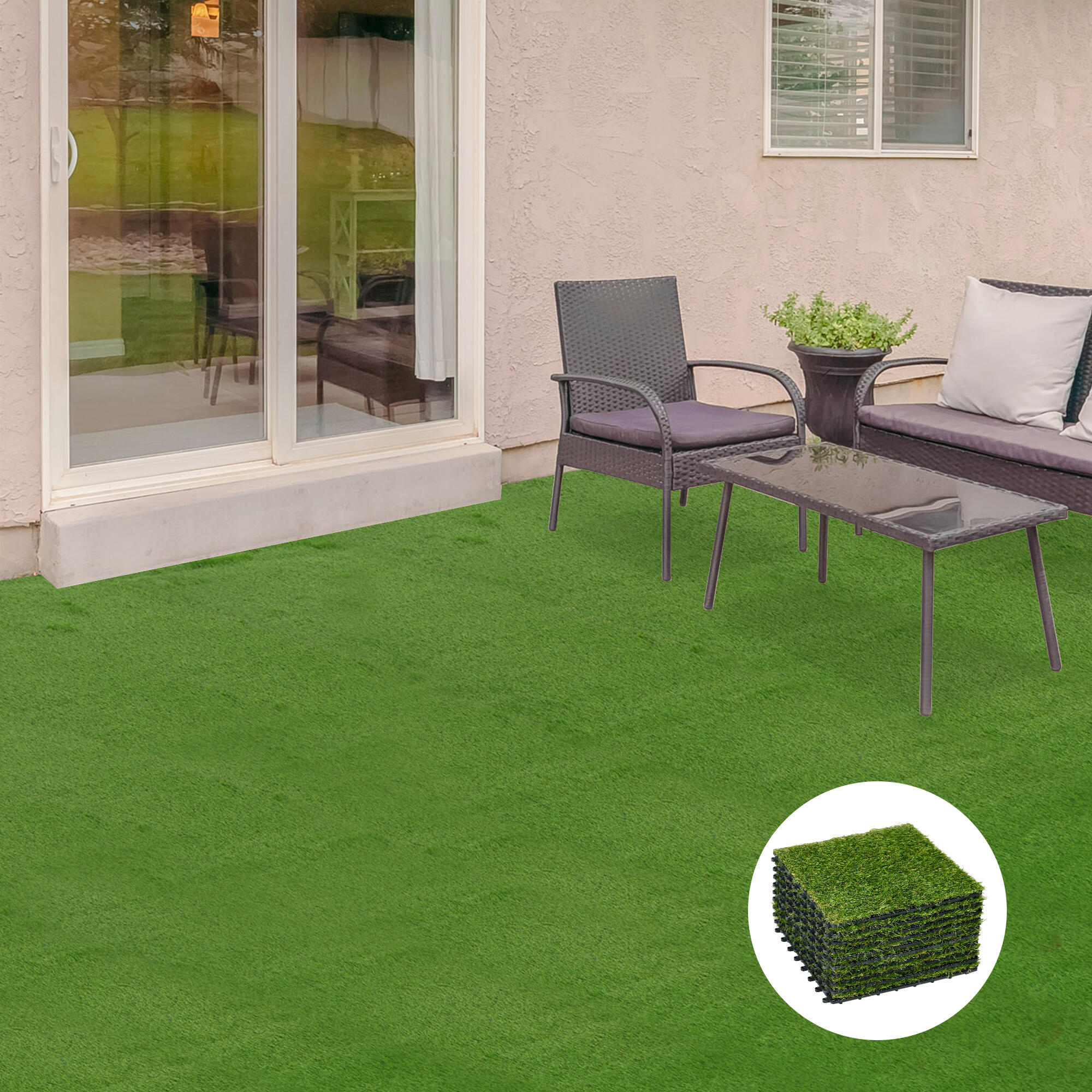 Relva atificial 30x30x3,5 cm verde Outsunny 2/7