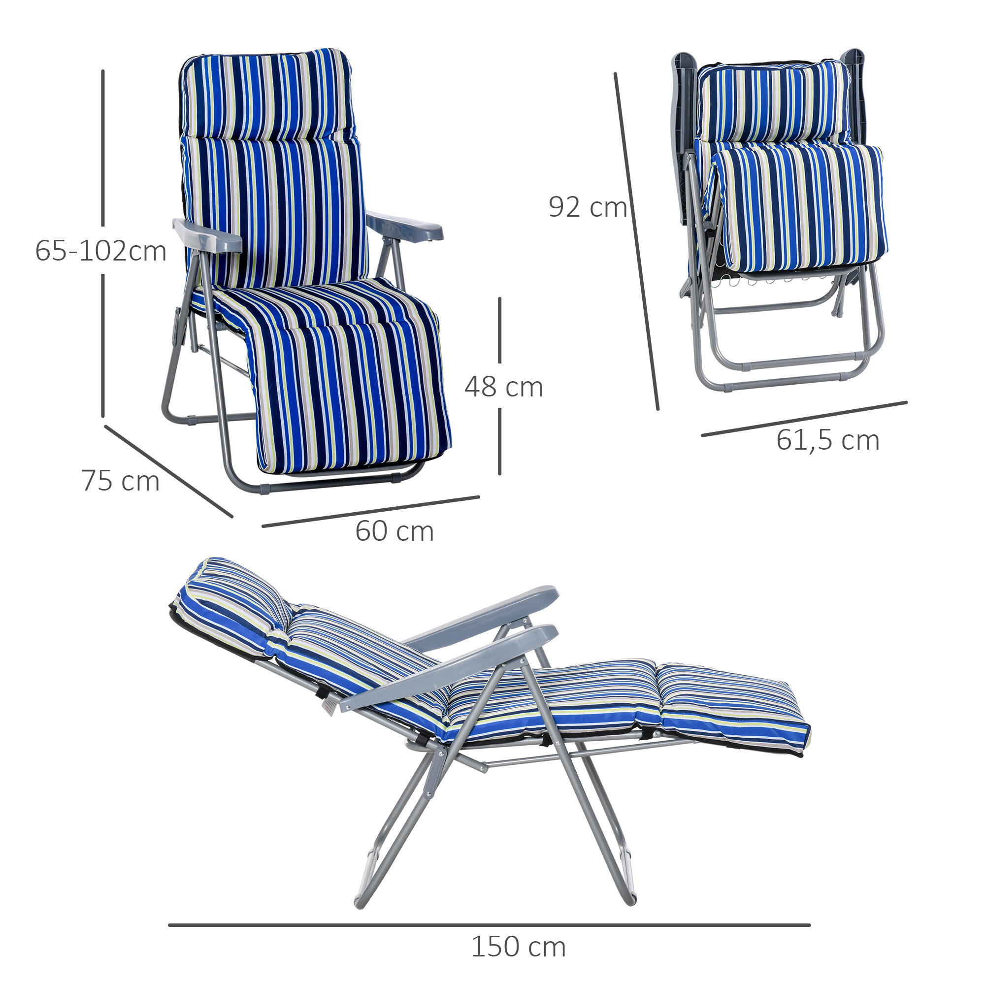 Tumbonas Outsunny 60x75x102 cm Azul 3/7