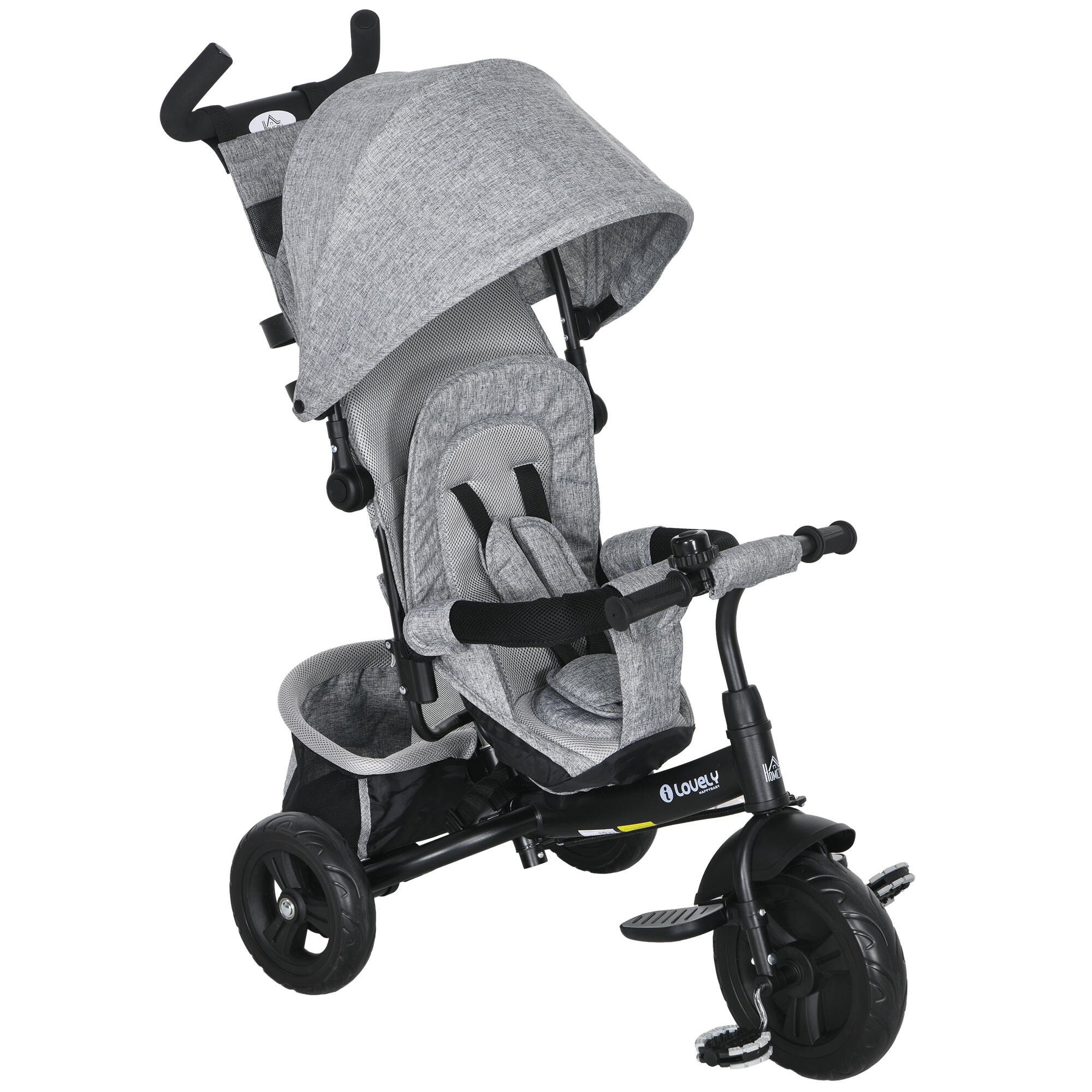 HOMCOM Triciclo para bebés 102x49x102 cm cinzento HOMCOM