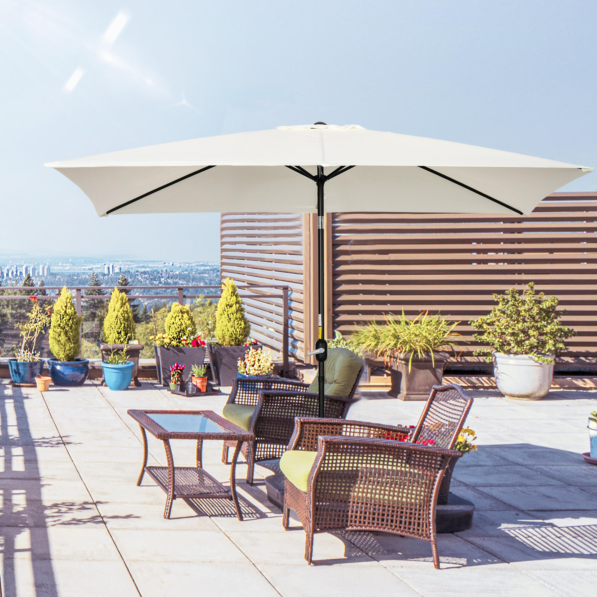 Chapéu de sol 195x295x240 cm creme branco Outsunny 2/7