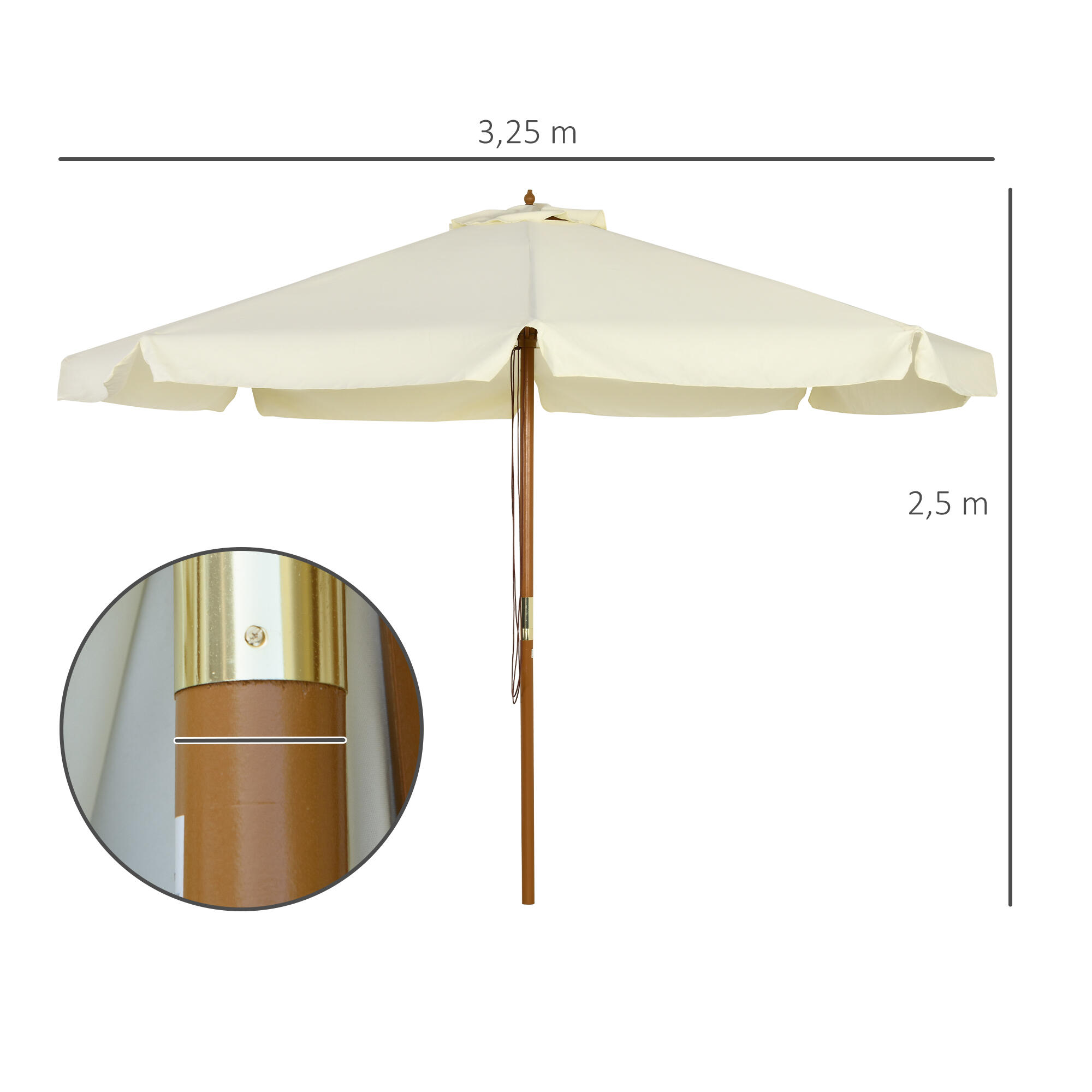 Sombrilla Outsunny 325x325x250 cm Crema 3/7