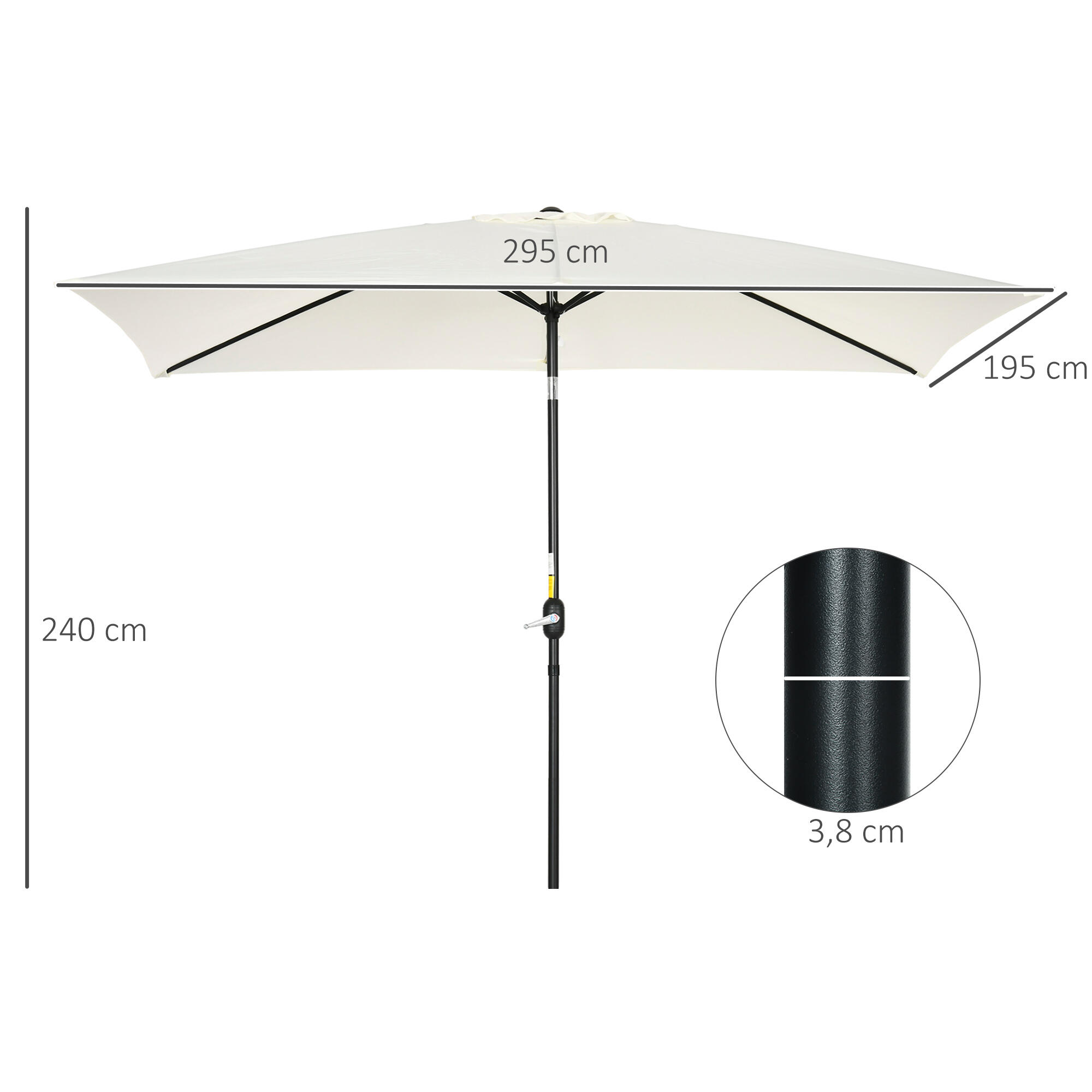 Chapéu de sol 195x295x240 cm creme branco Outsunny 3/7