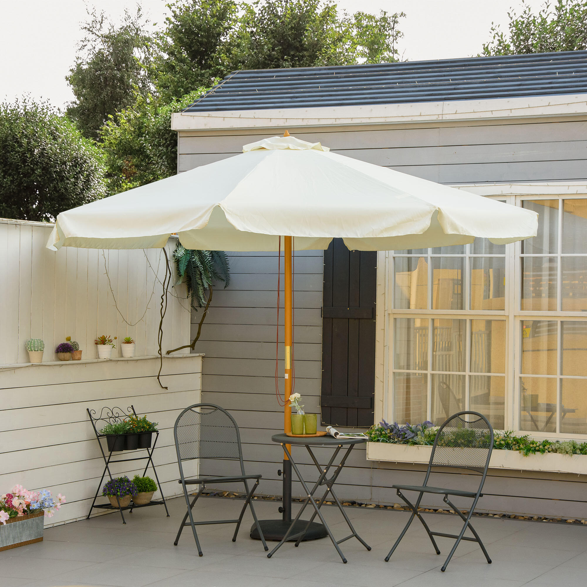 Sombrilla Outsunny 325x325x250 cm Crema 2/7