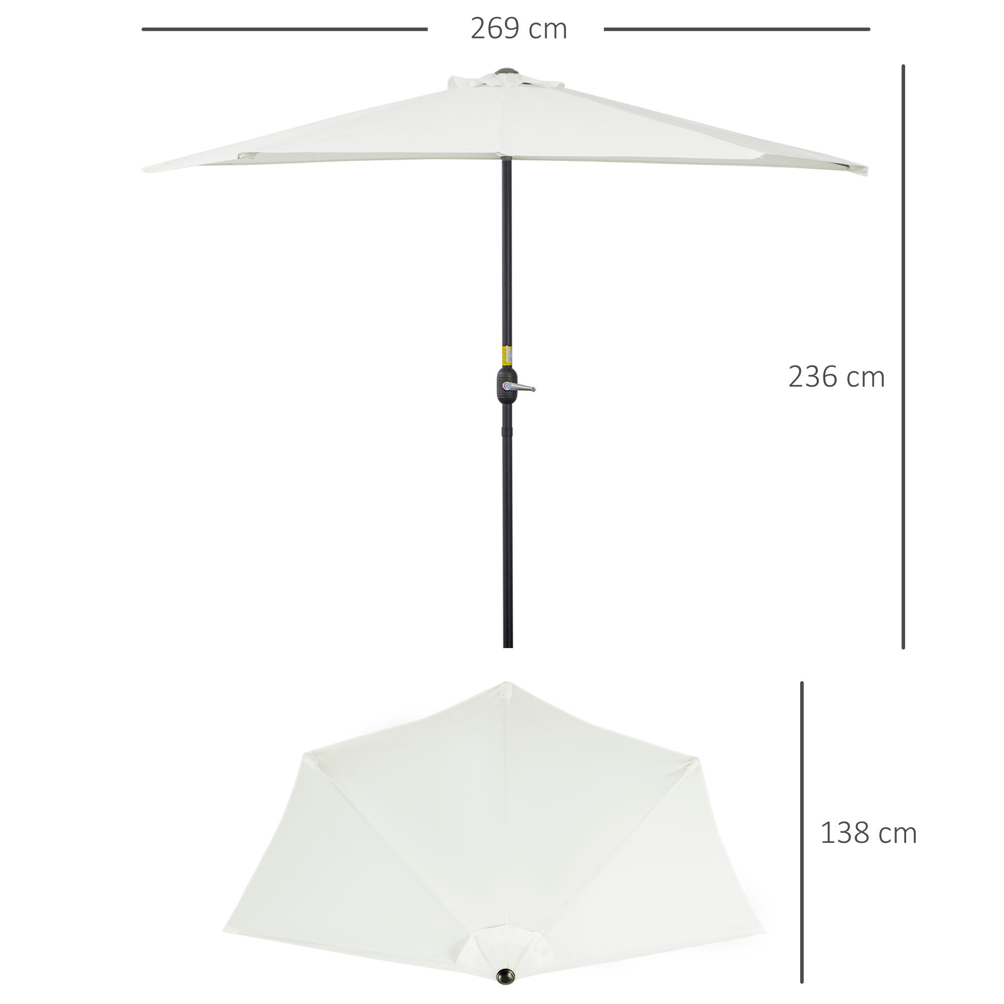Sombrilla Outsunny Metal, Poliéster Crema 269x138x236 cm 84D-007CW 3/7